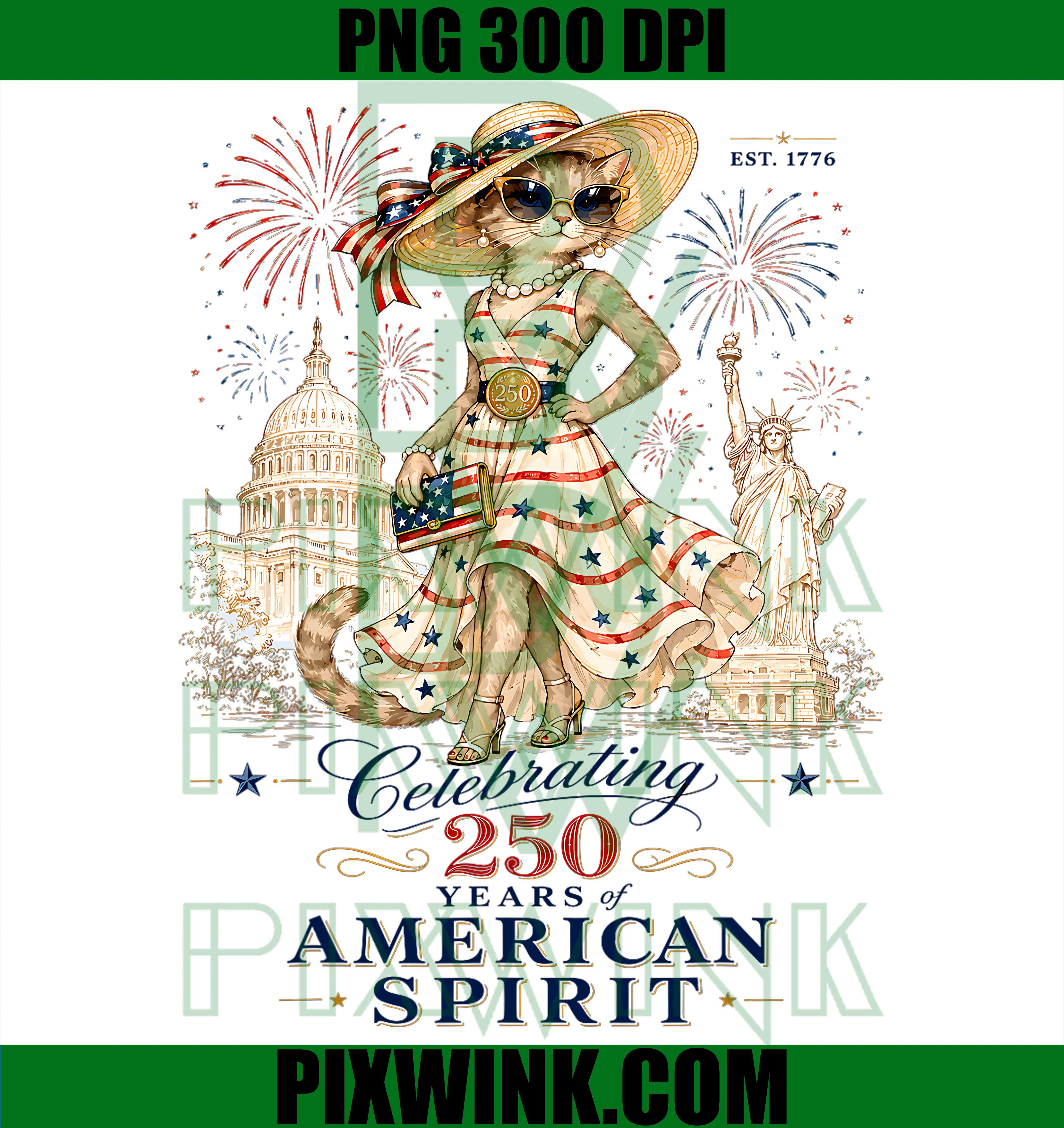 Patriotic Cat PNG, American Spirit 250 Years PNG