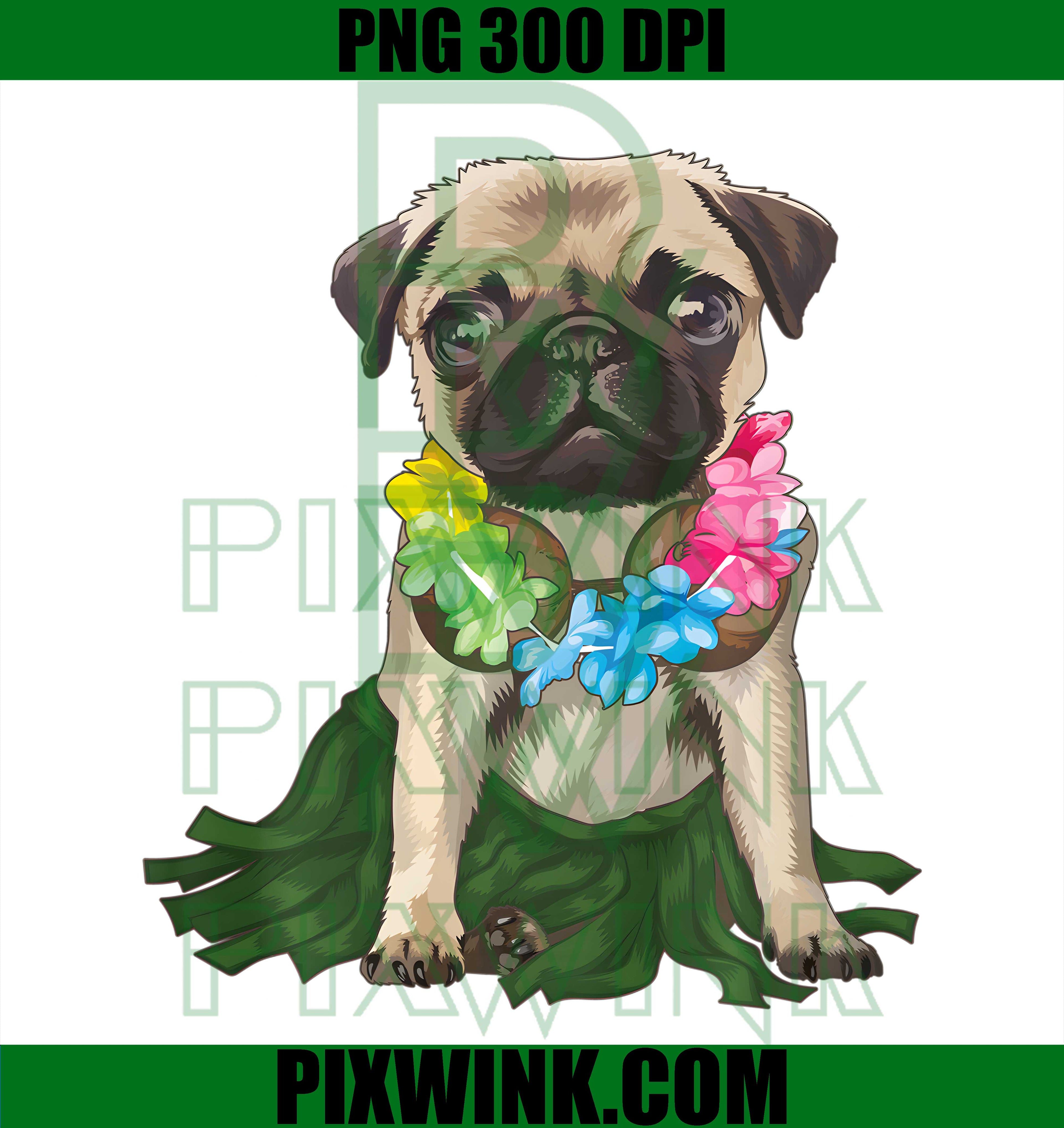 Pug Hawaiian Hula Dance PNG, Cool Aloha Animal Funny Graphic PNG