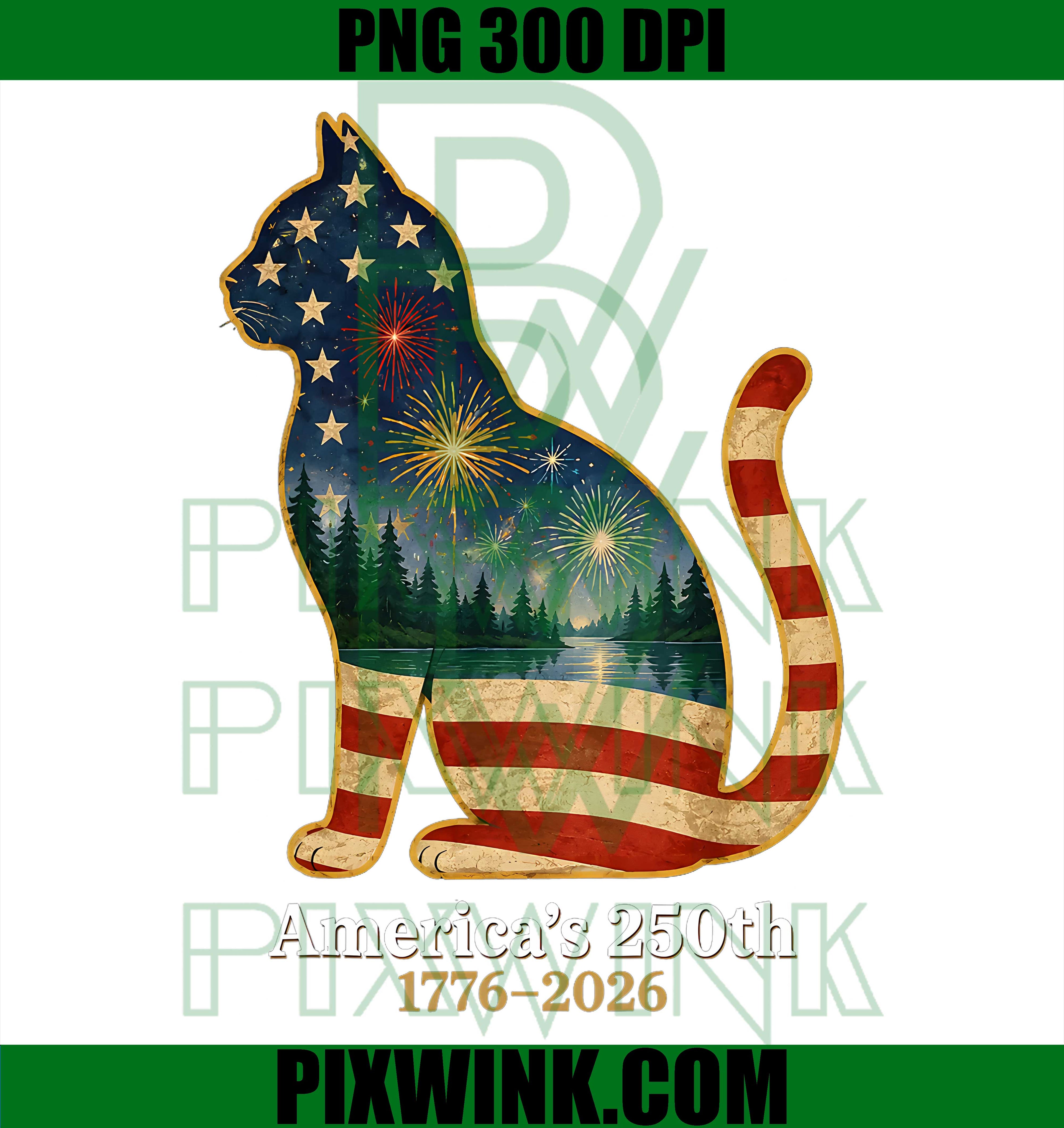 Patriotic Cat PNG, 250th Anniversary USA PNG
