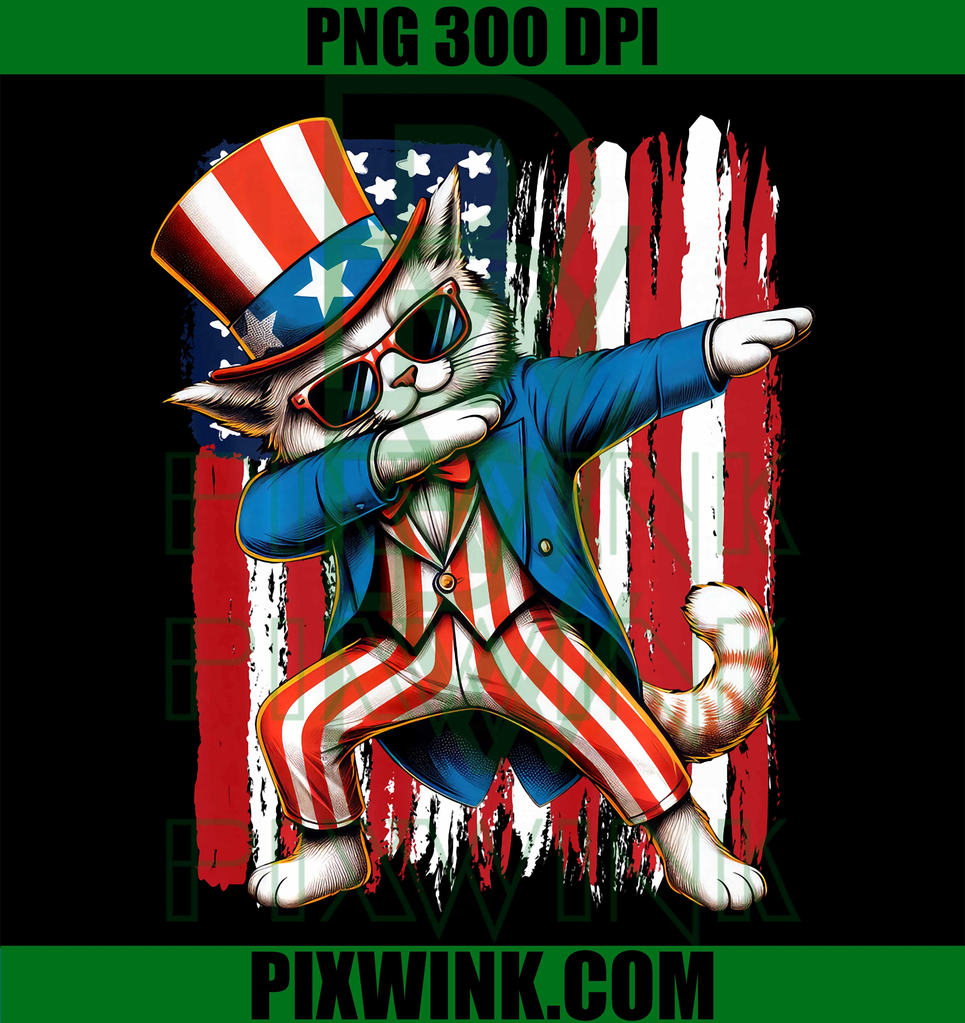 Dabbing Cat 4th Of July Patriotic Hat PNG, American Flag Performance Graphic PNG