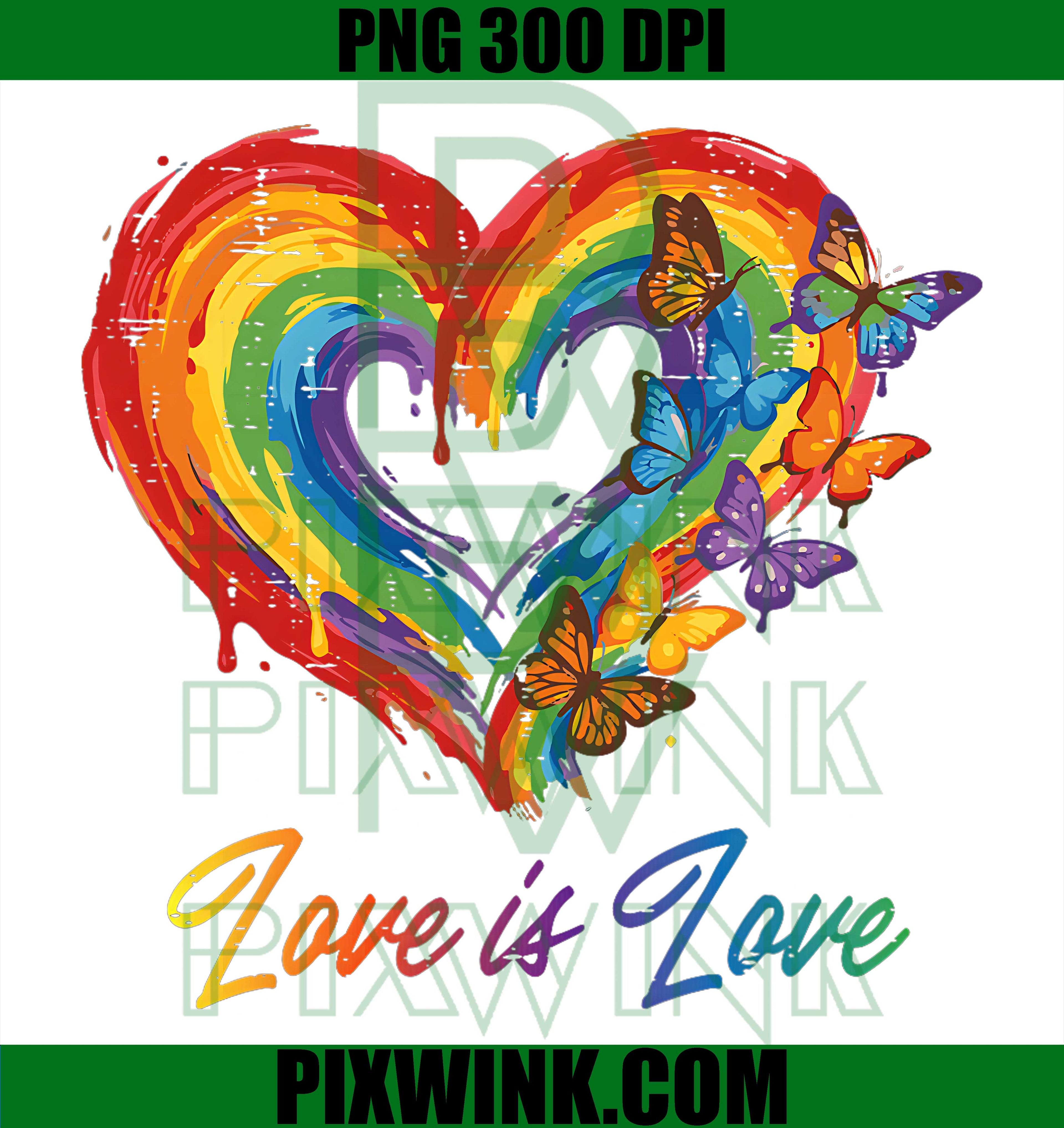 Rainbow Gay Heart Butterflies Love Pride PNG, LGBTQ Support Graphic PNG