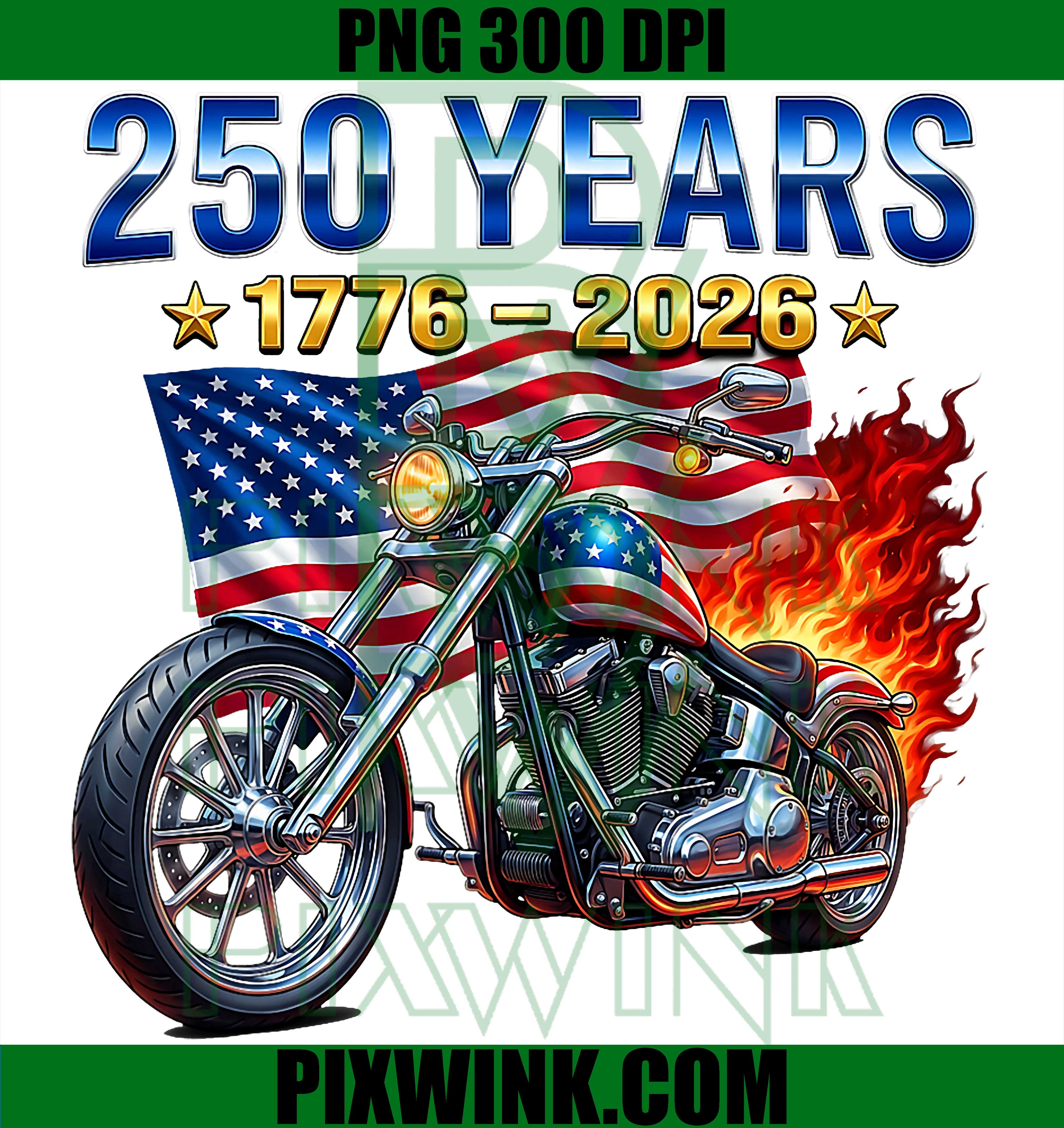 US Flag Motorcycle Biker 250 Years PNG, American Anniversary PNG