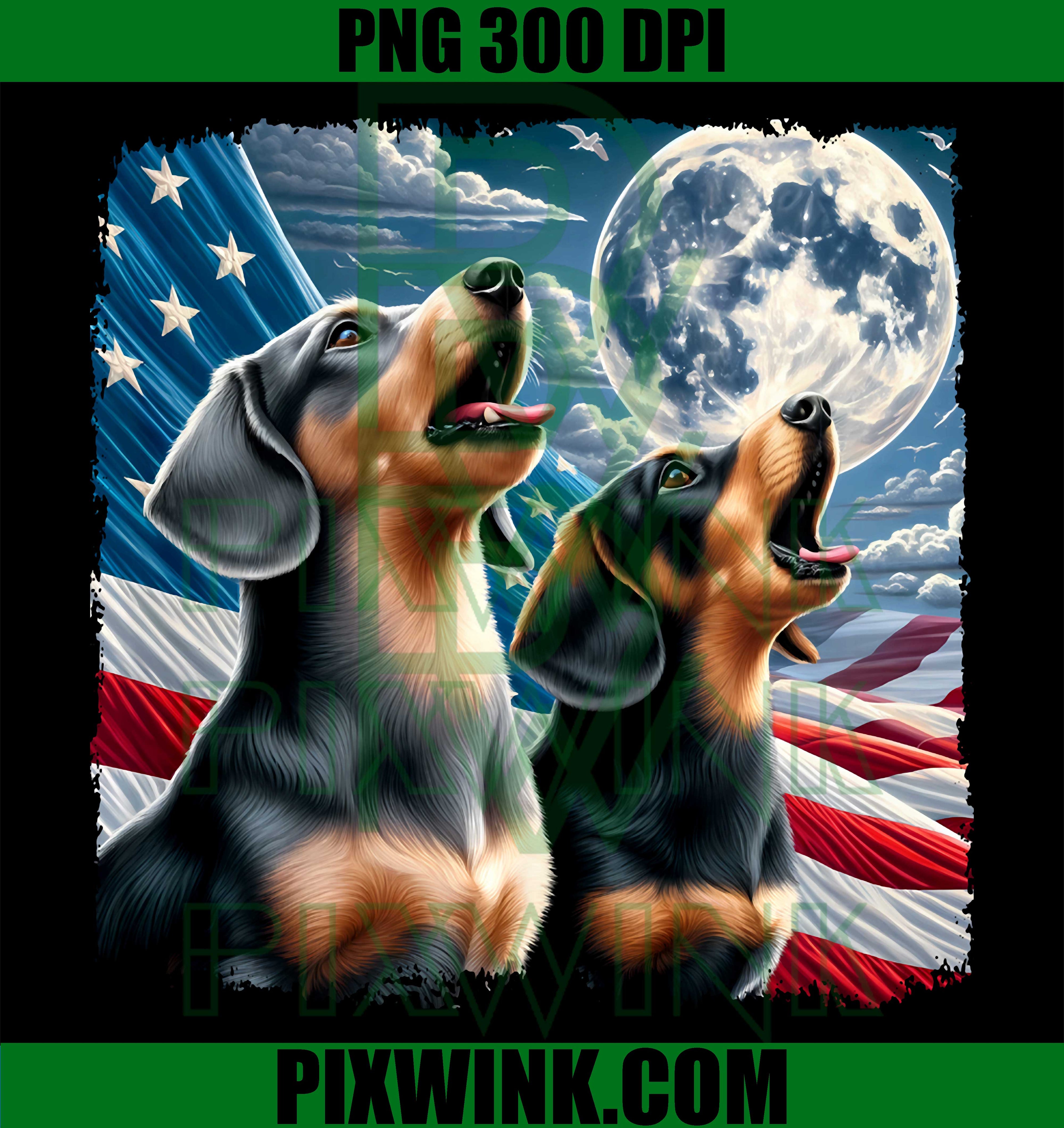 Dachshund Lover 4th Of July PNG, Howling Dachshunds American Flag PNG