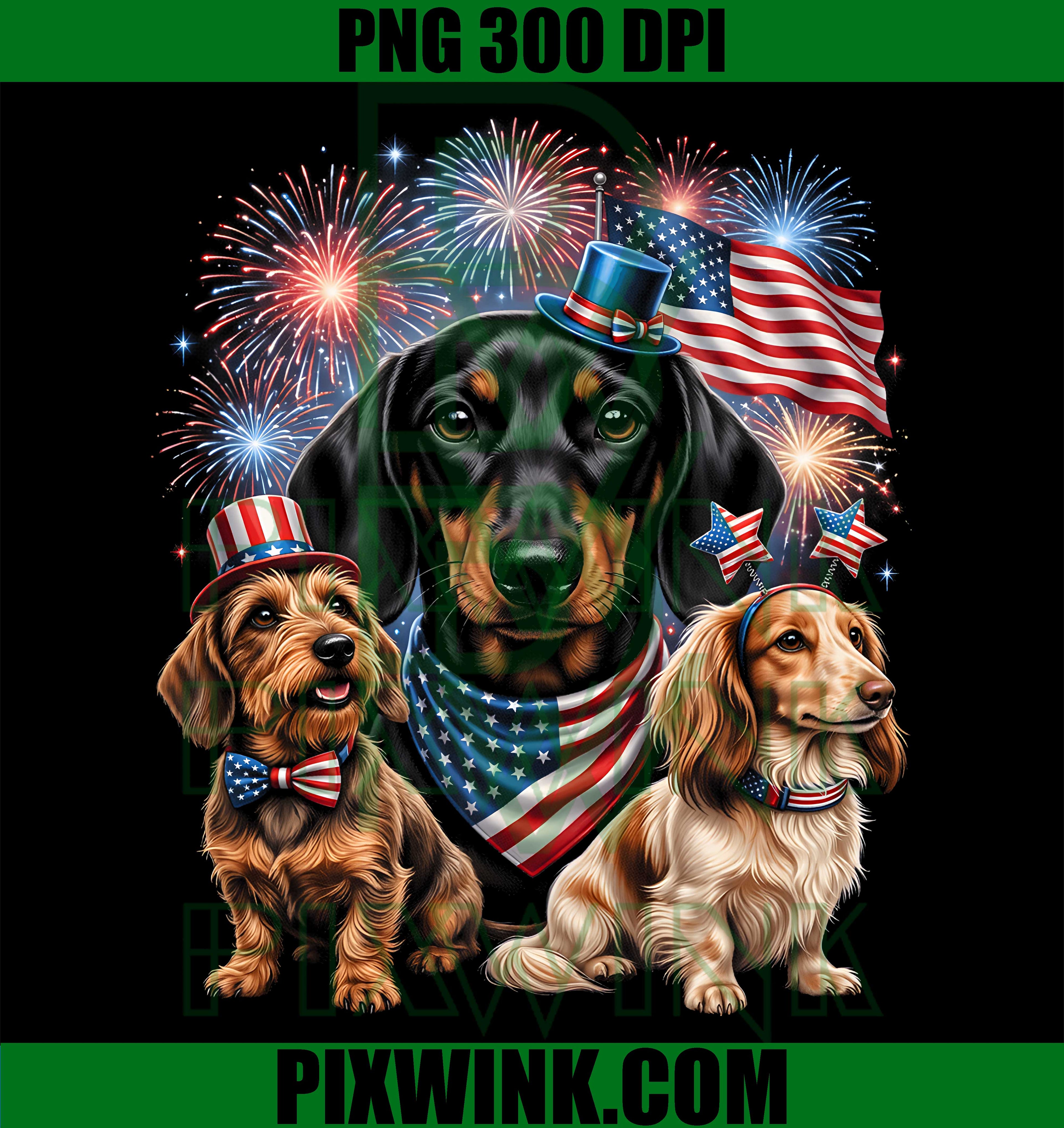 Patriotic Dachshund PNG, Wiener Dog 4th July PNG, American Flag Dog PNG