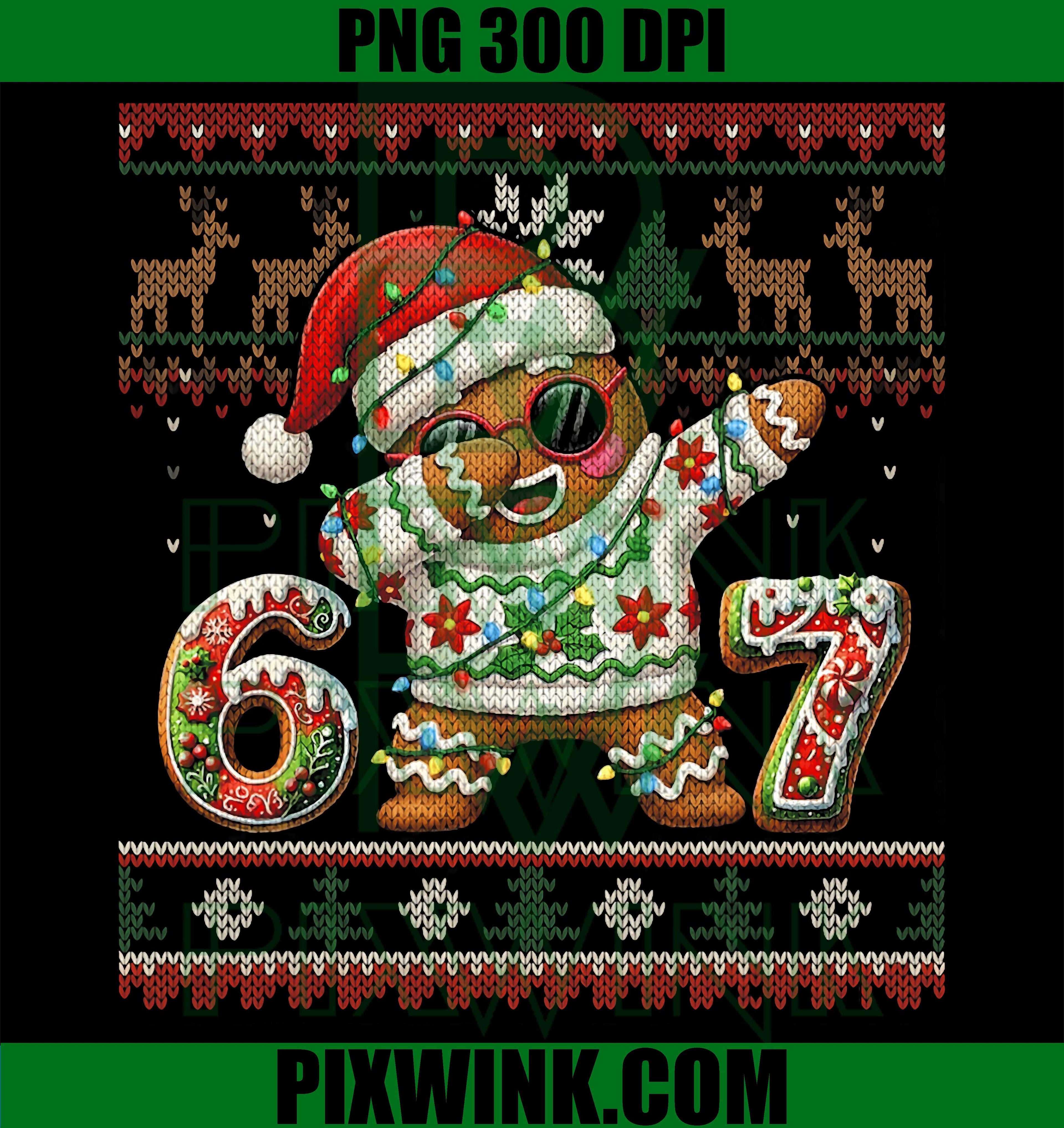 Funny Gingerbread 67 Ice Cream Drip Christmas Ugly PNG