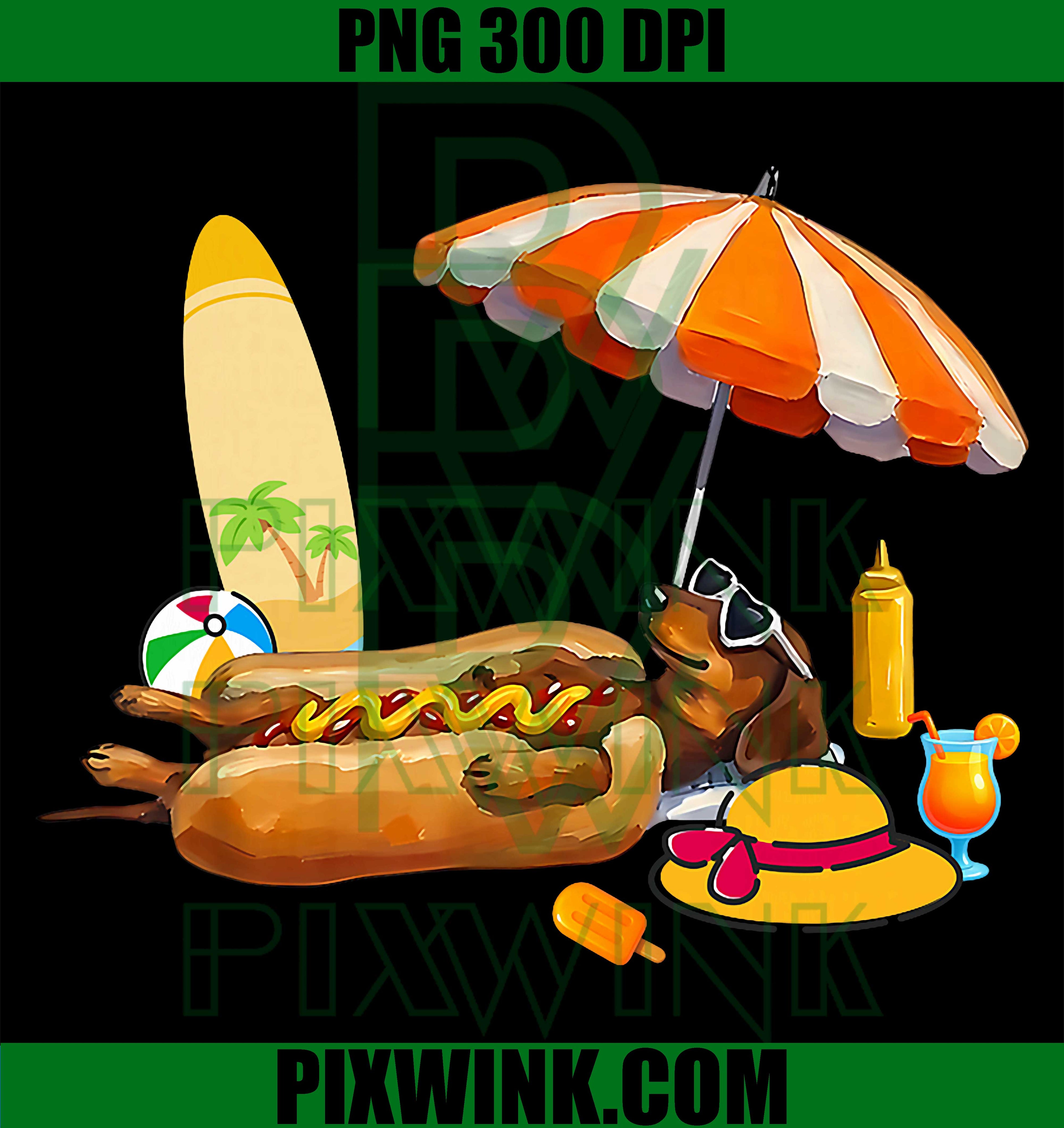 Dachshund Wiener Dog Funny Hot Dog PNG, 4th Of July Summer Beach PNG