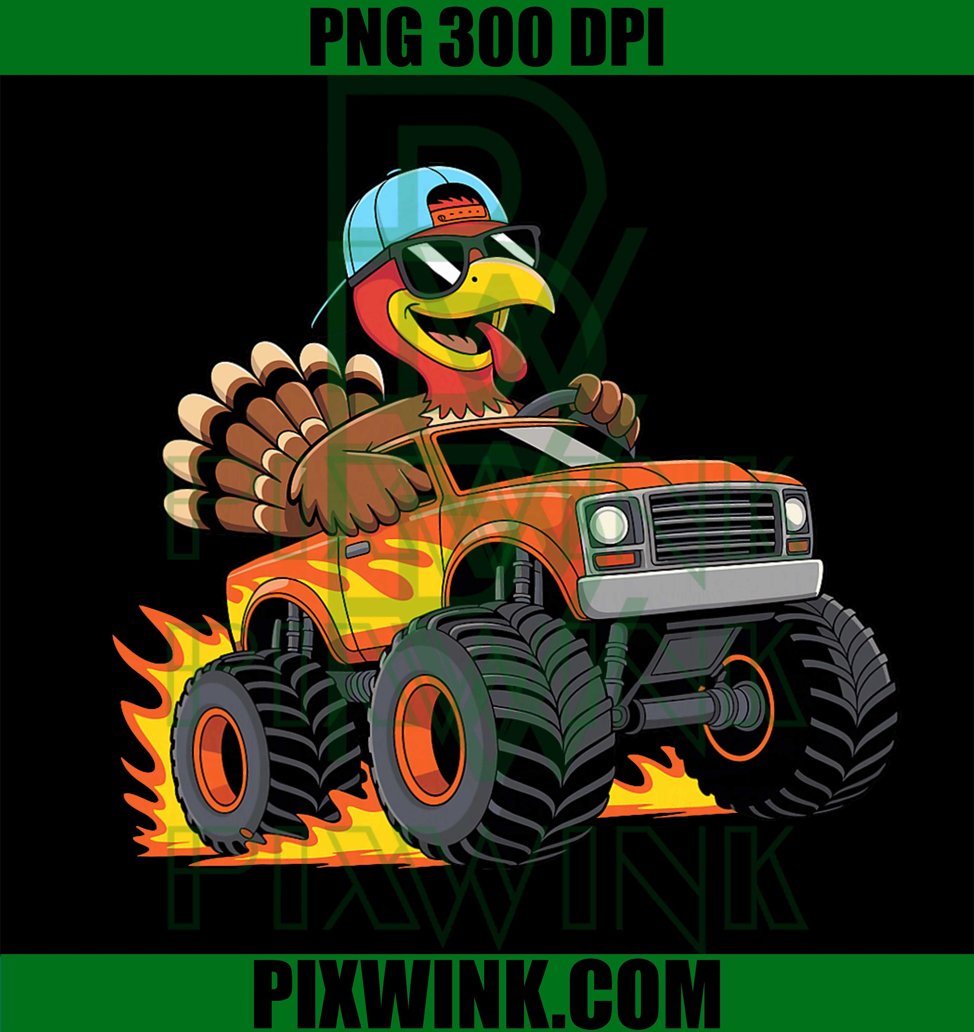 Thanksgiving Turkey Riding Monster Truck PNG