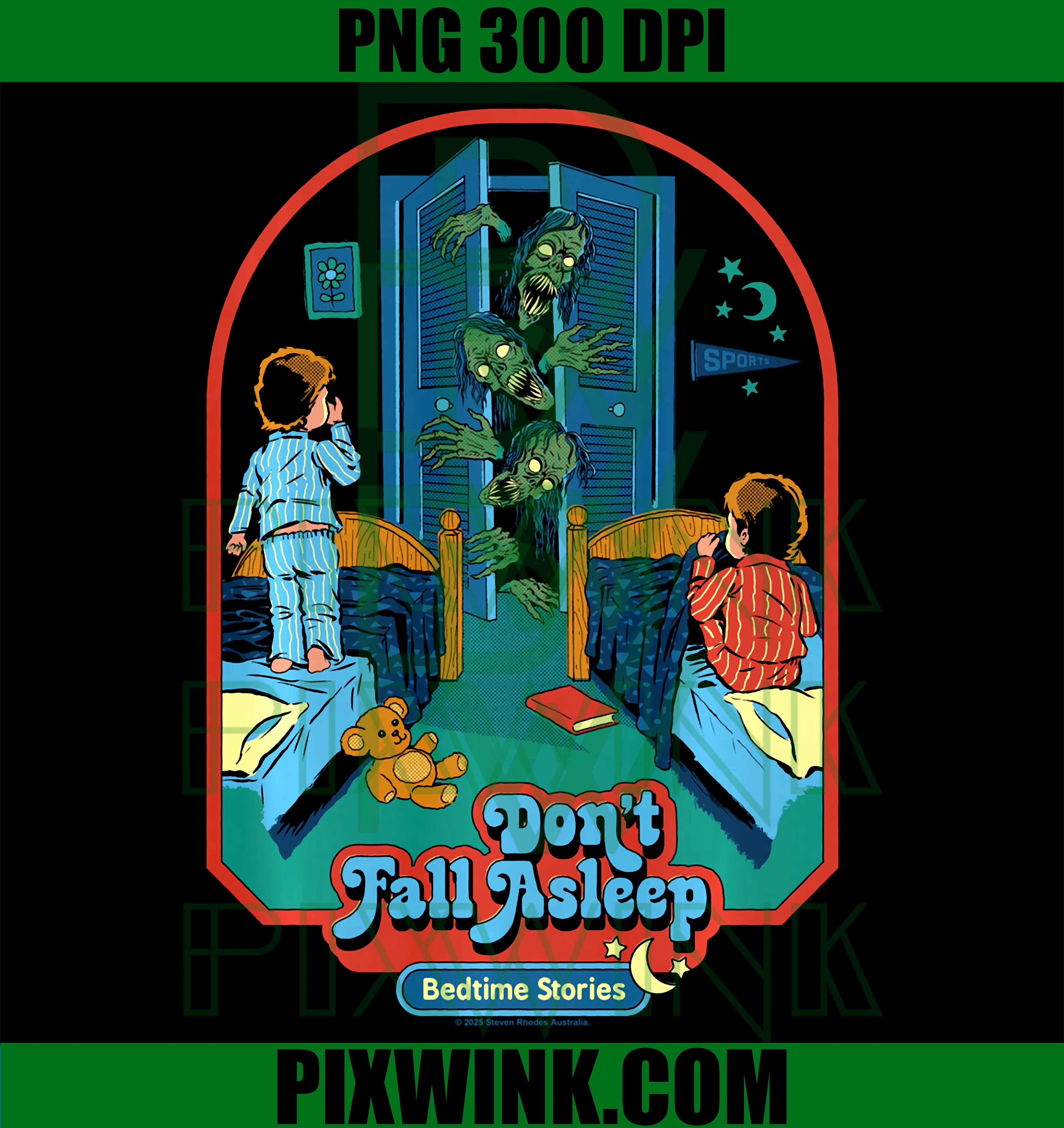 Don’t Fall Asleep Monsters PNG, Retro Vintage Funny Horror Humor PNG