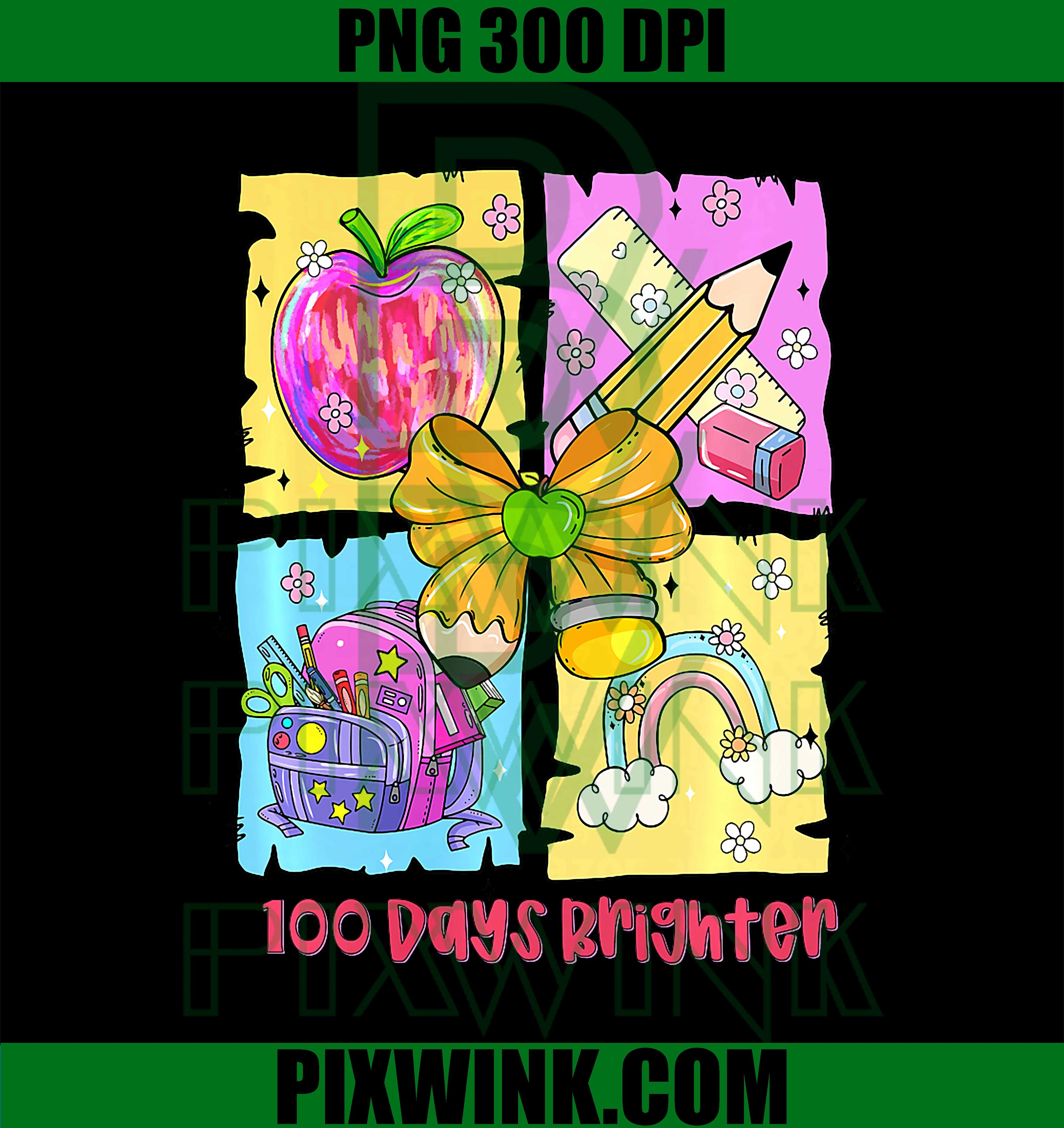 100 Days Brighter Happy PNG, 100th Day of School Girl Teacher Bow PNG