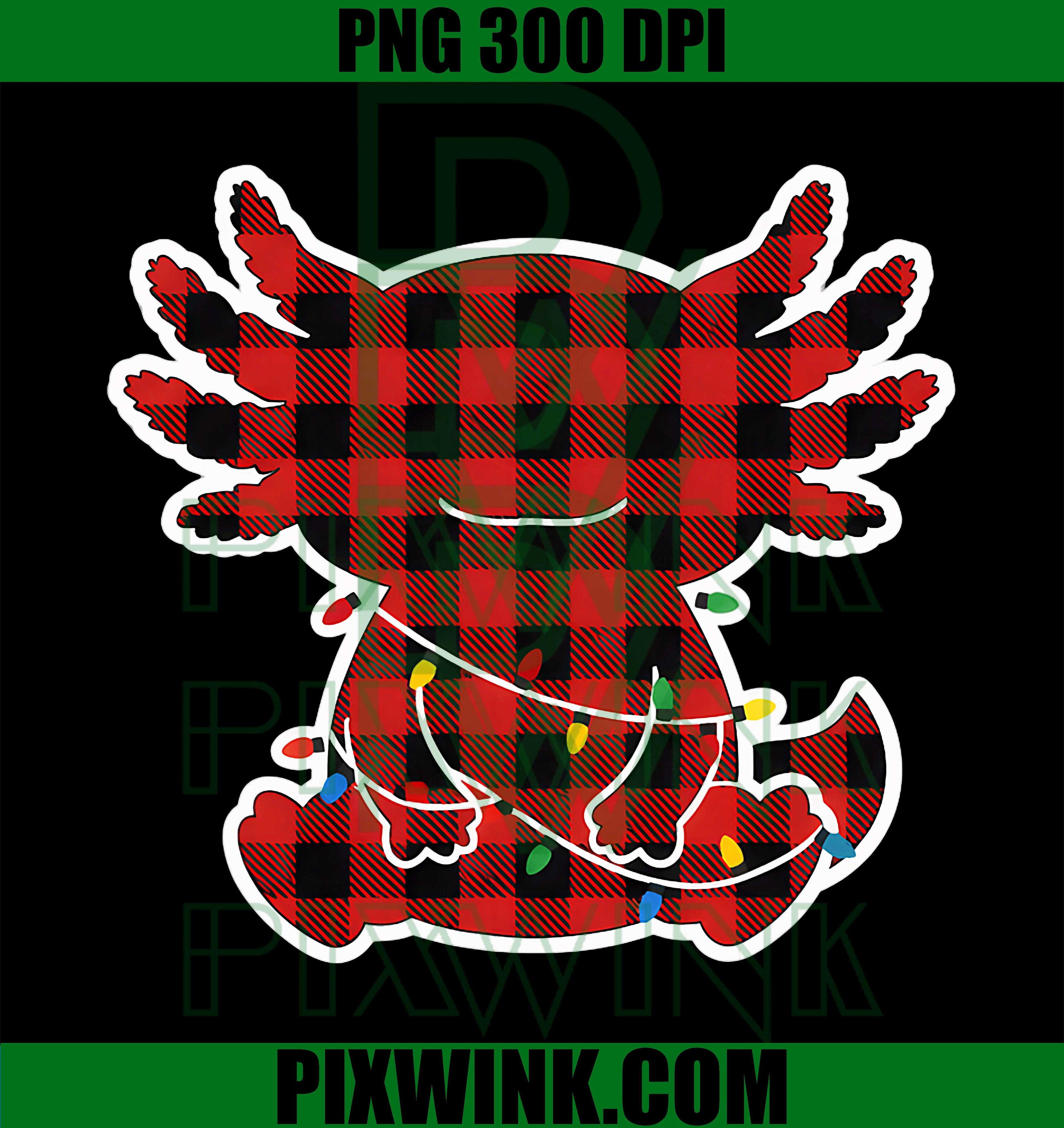 Funny Red and Black Buffalo Plaid Axolotl Christmas Lights PNG
