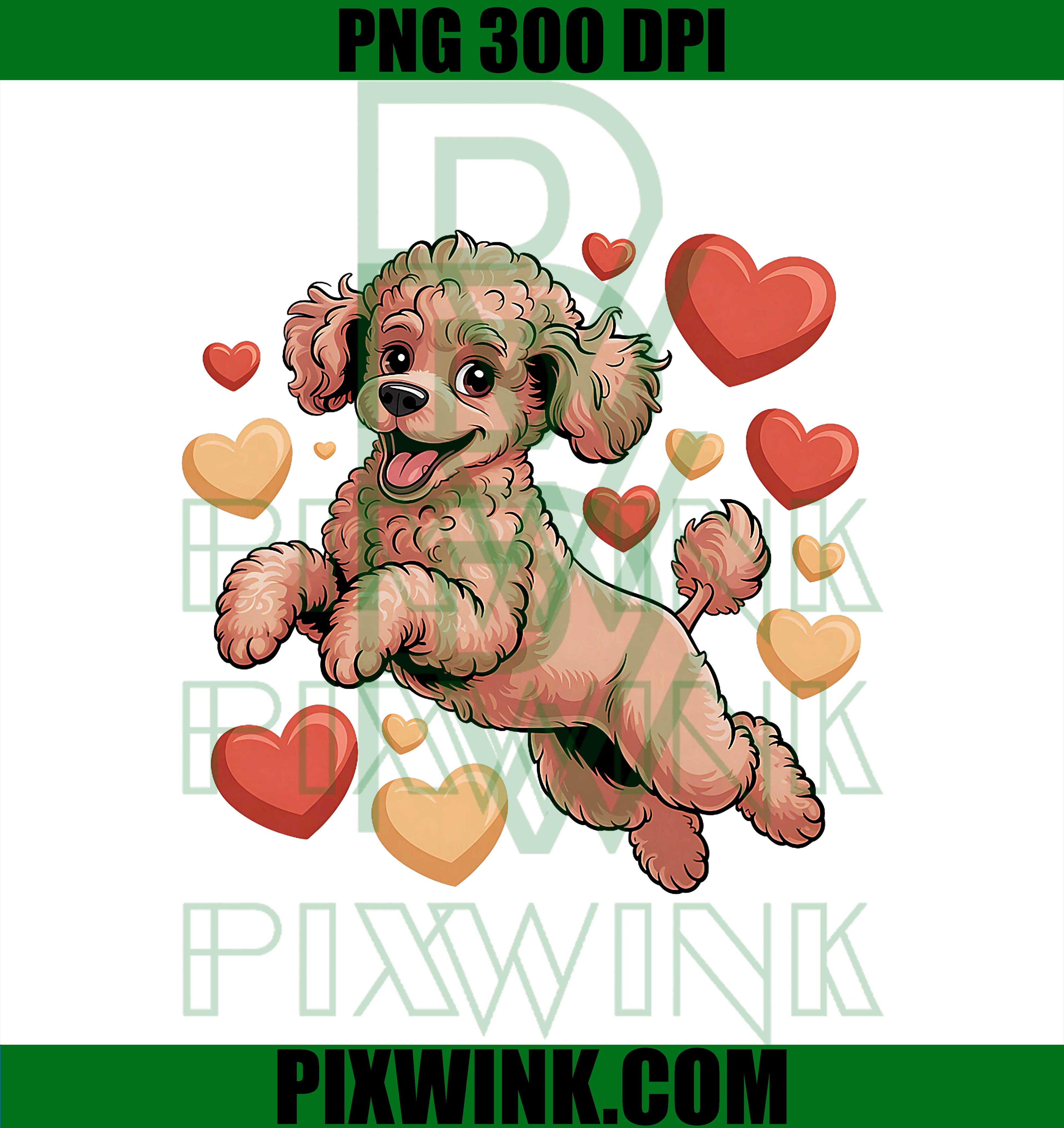 Cute Poodle Dog Love Heart for Valentines Day PNG, Puppy Love PNG