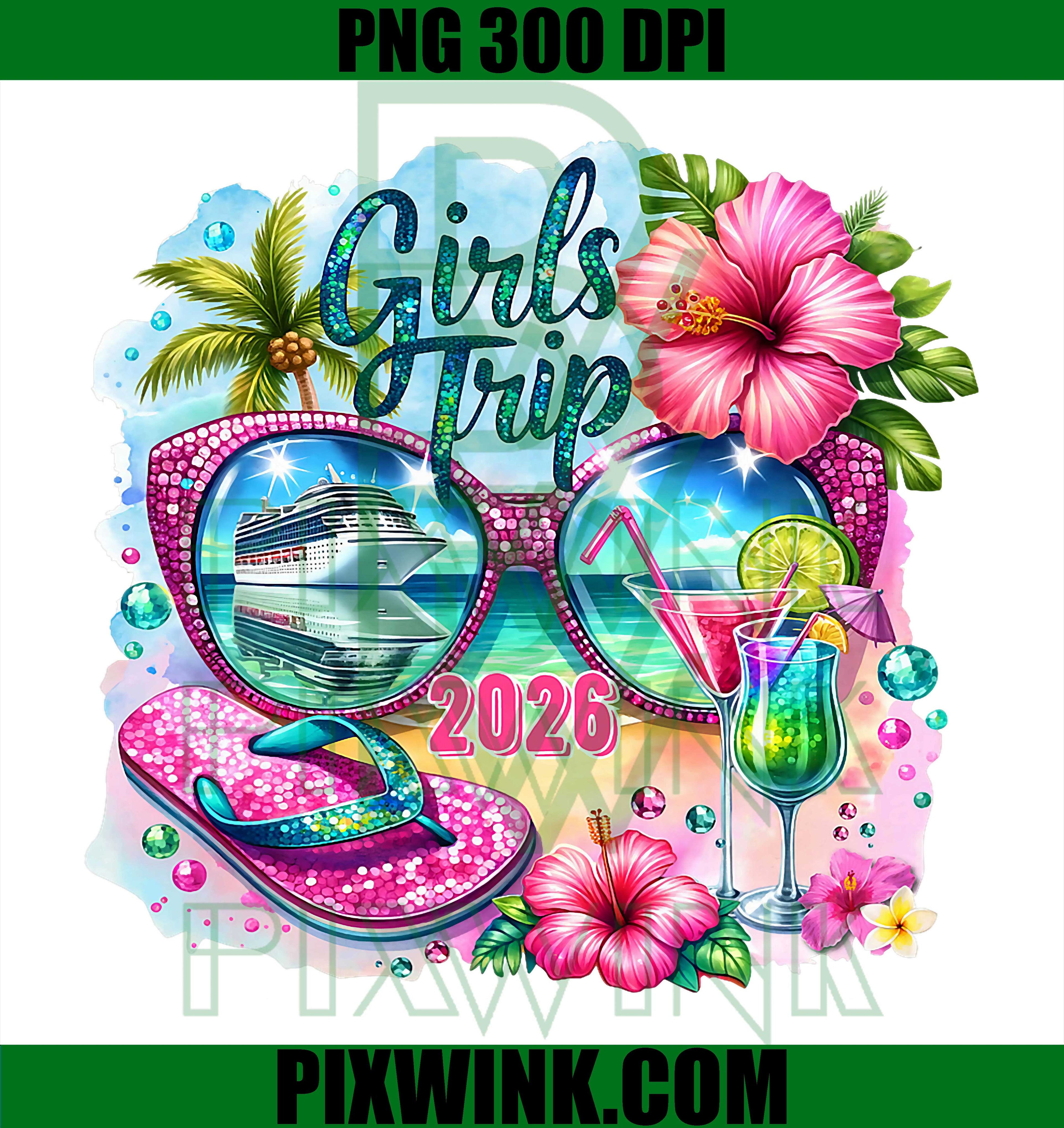 Girls Trip 2026 PNG, Aloha Hawaii Beach PNG, Summer Vacation Funny PNG