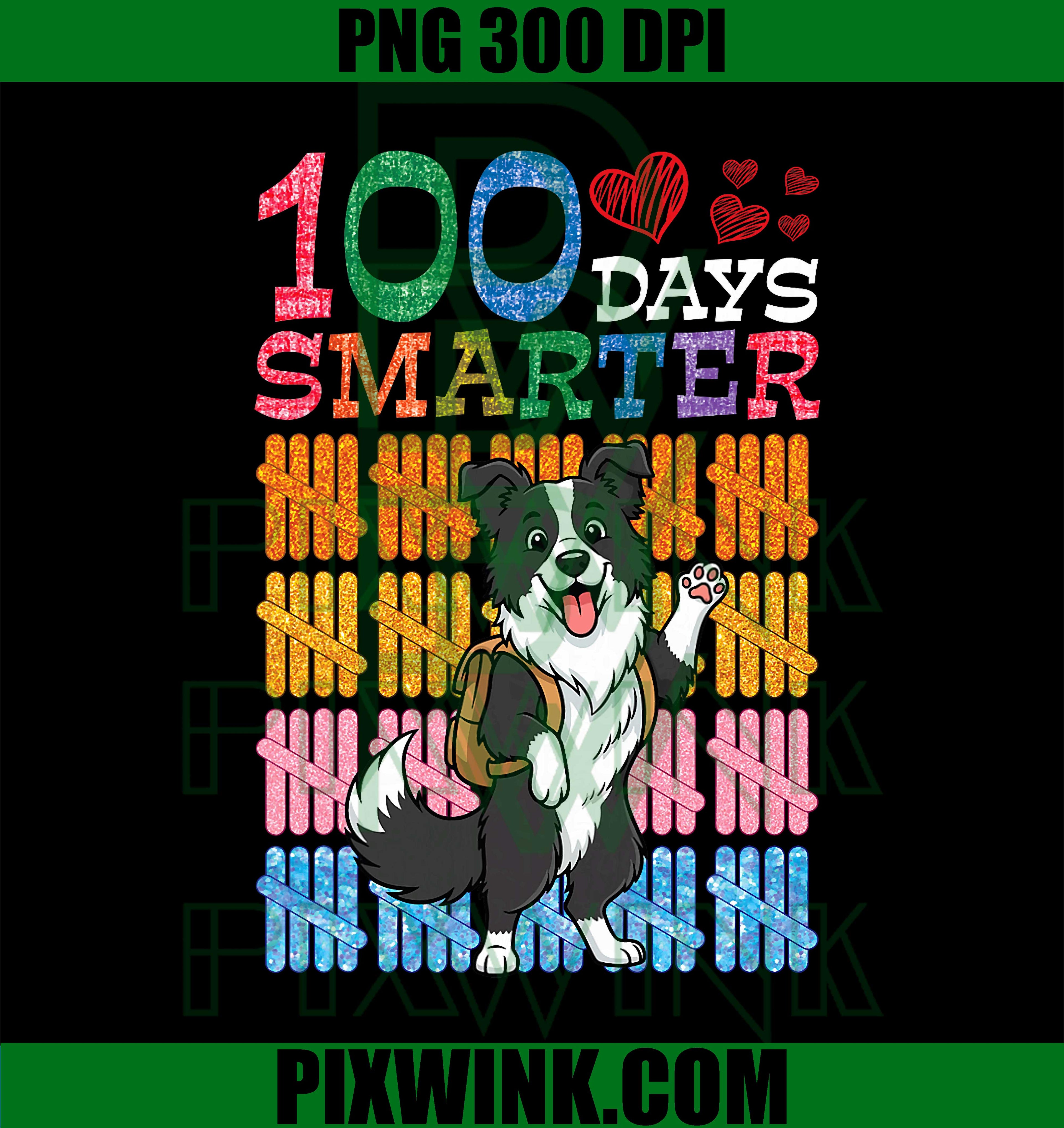 100 Days Smarter Border Collie Backpack School Celebration PNG