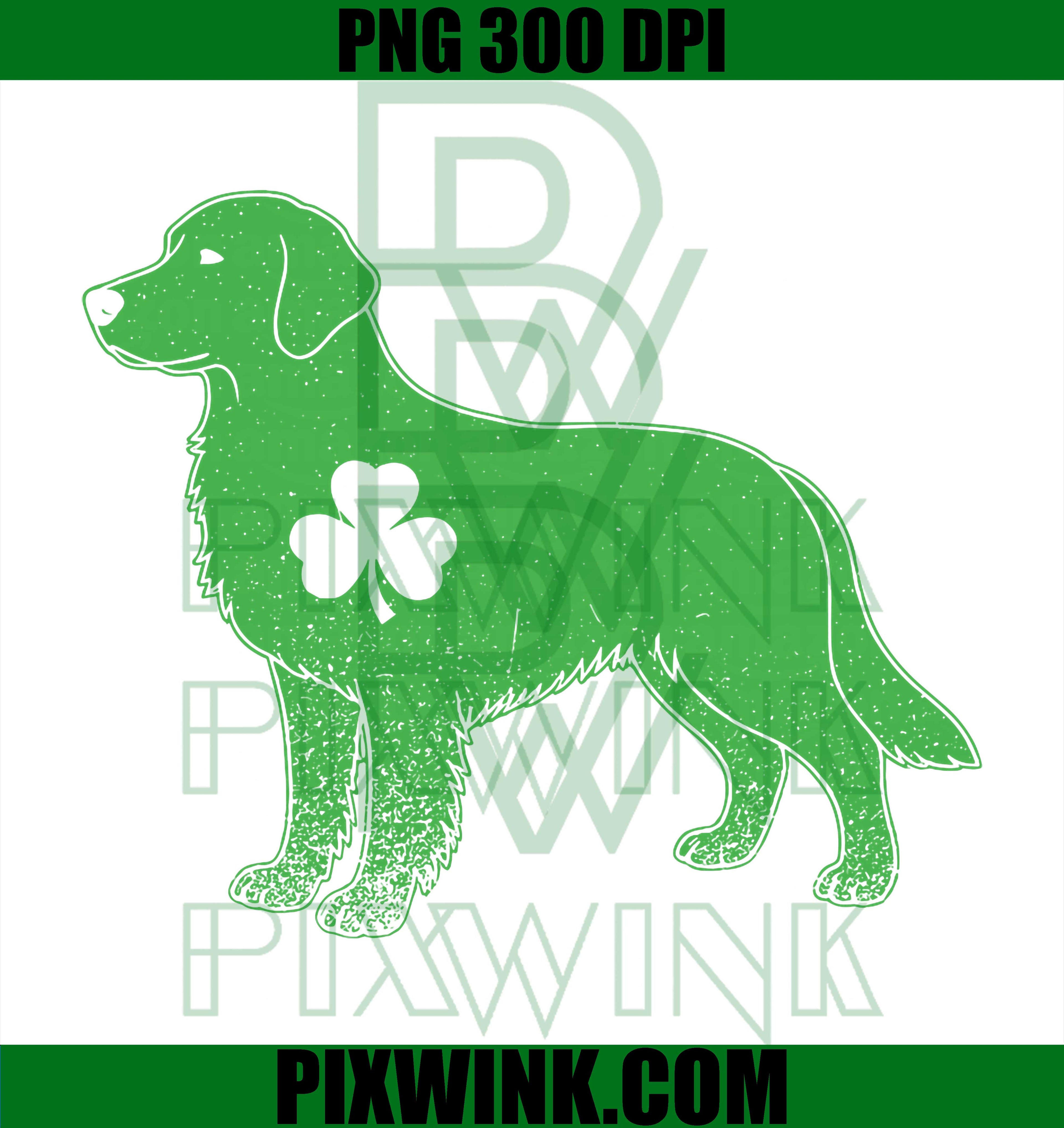 Irish Dog Shamrock PNG, St Patrick’s Day Golden Retriever Graphic PNG