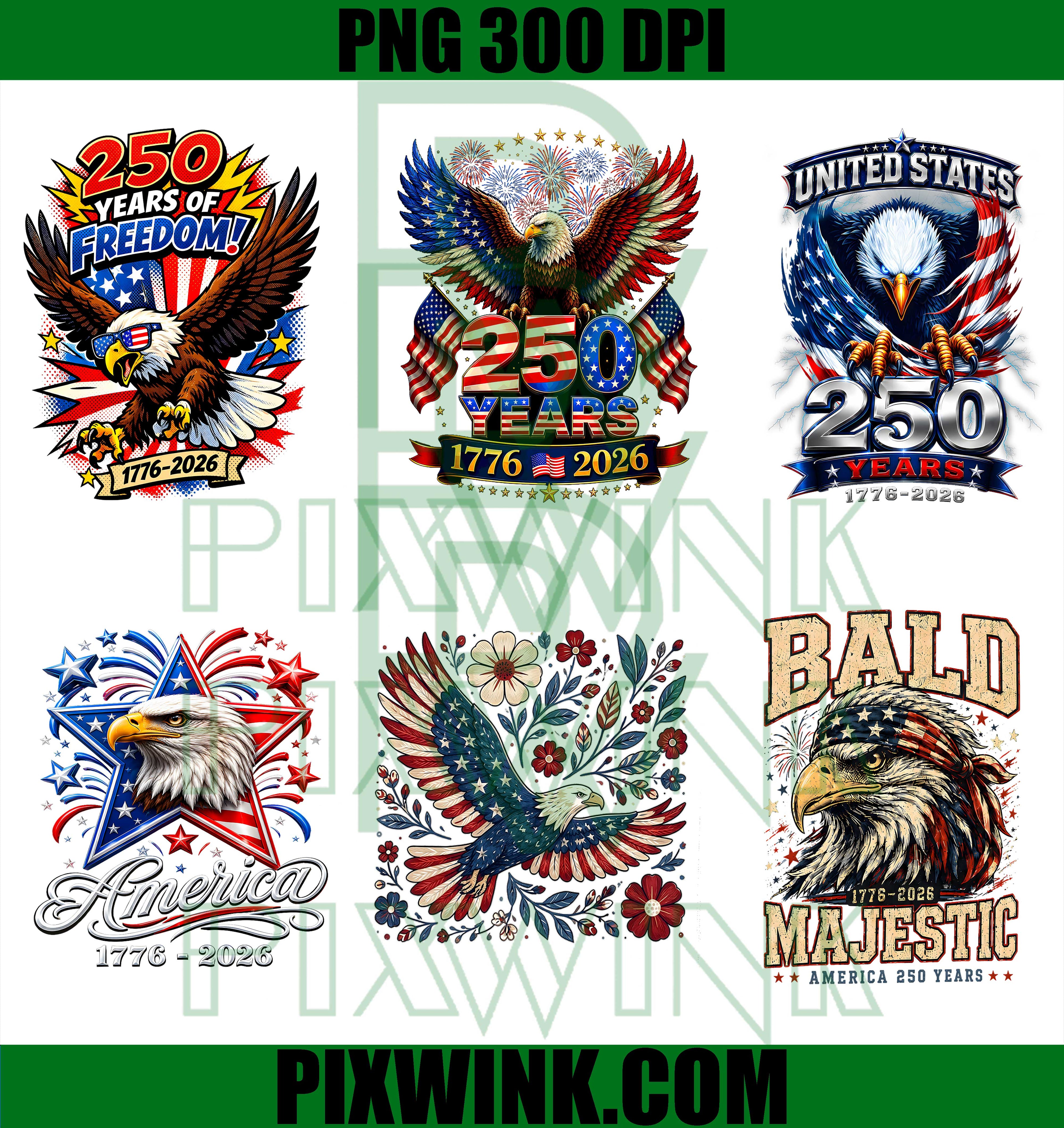 America 250th Patriotic Eagle Bundle PNG, USA Flag Bald Majestic PNG