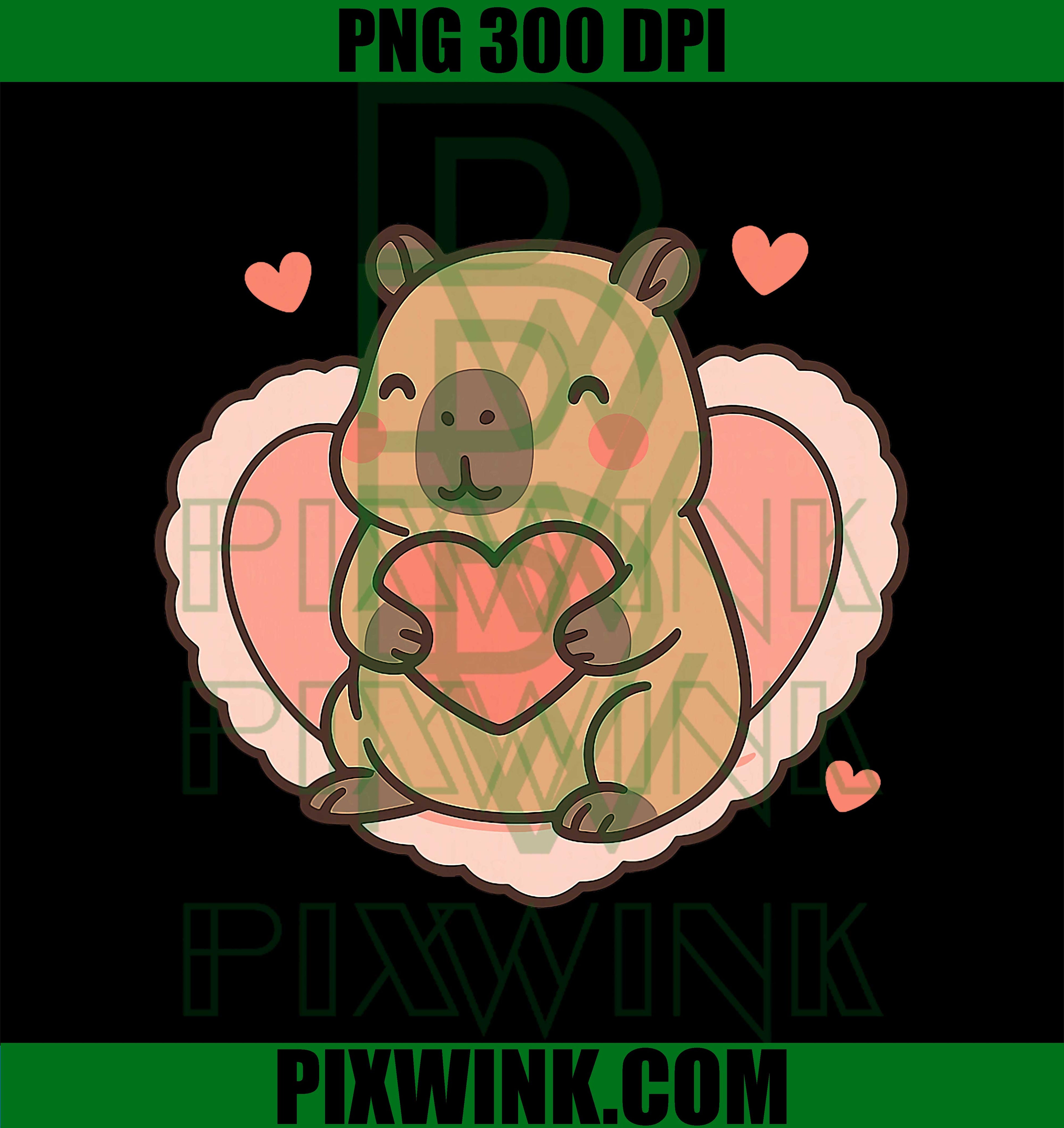 Capybara with Heart in Soft Pink Valentine Frame PNG