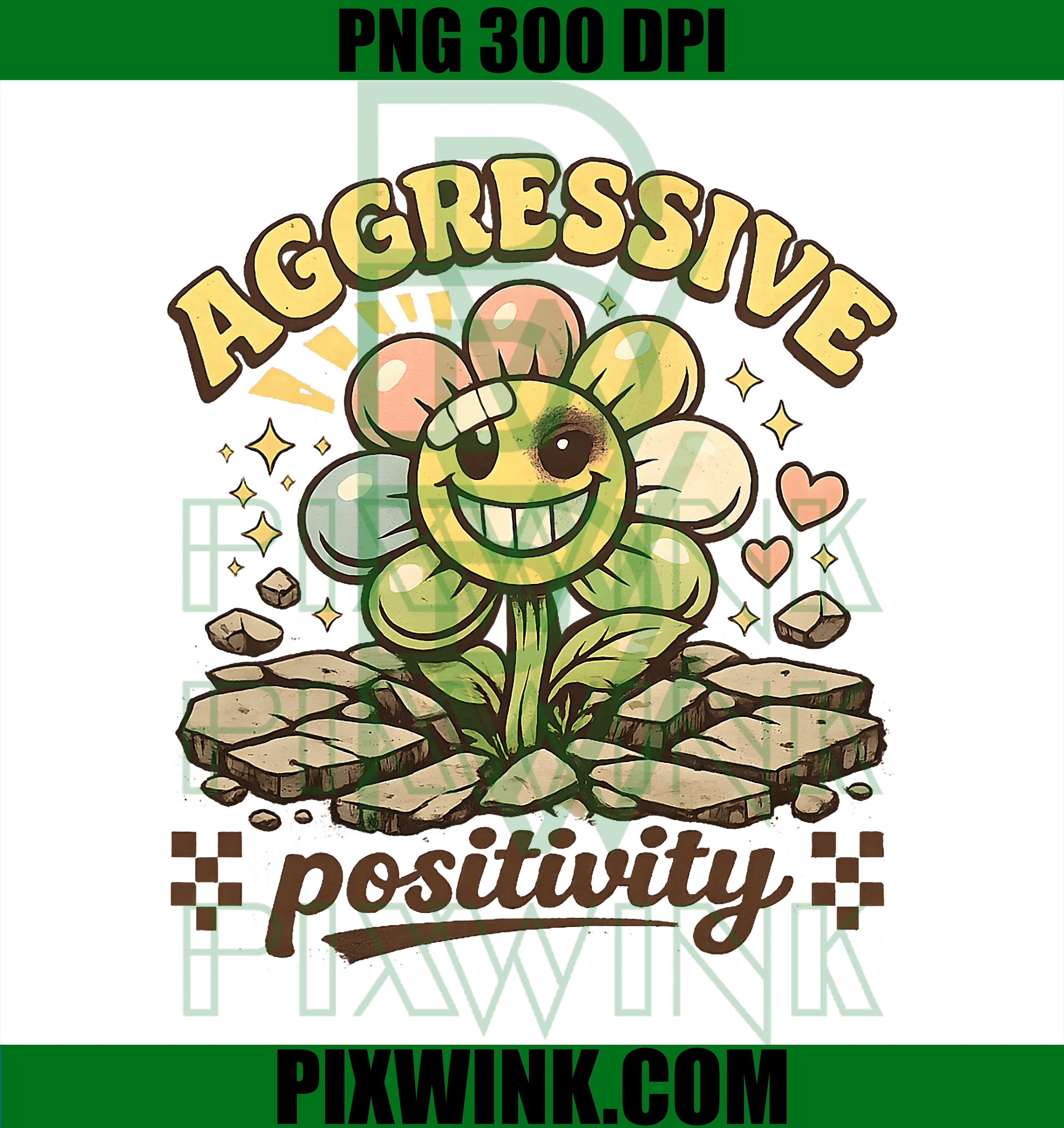 Aggressive Positivity PNG, Retro Grunge Flower PNG, Aesthetic Flower PNG