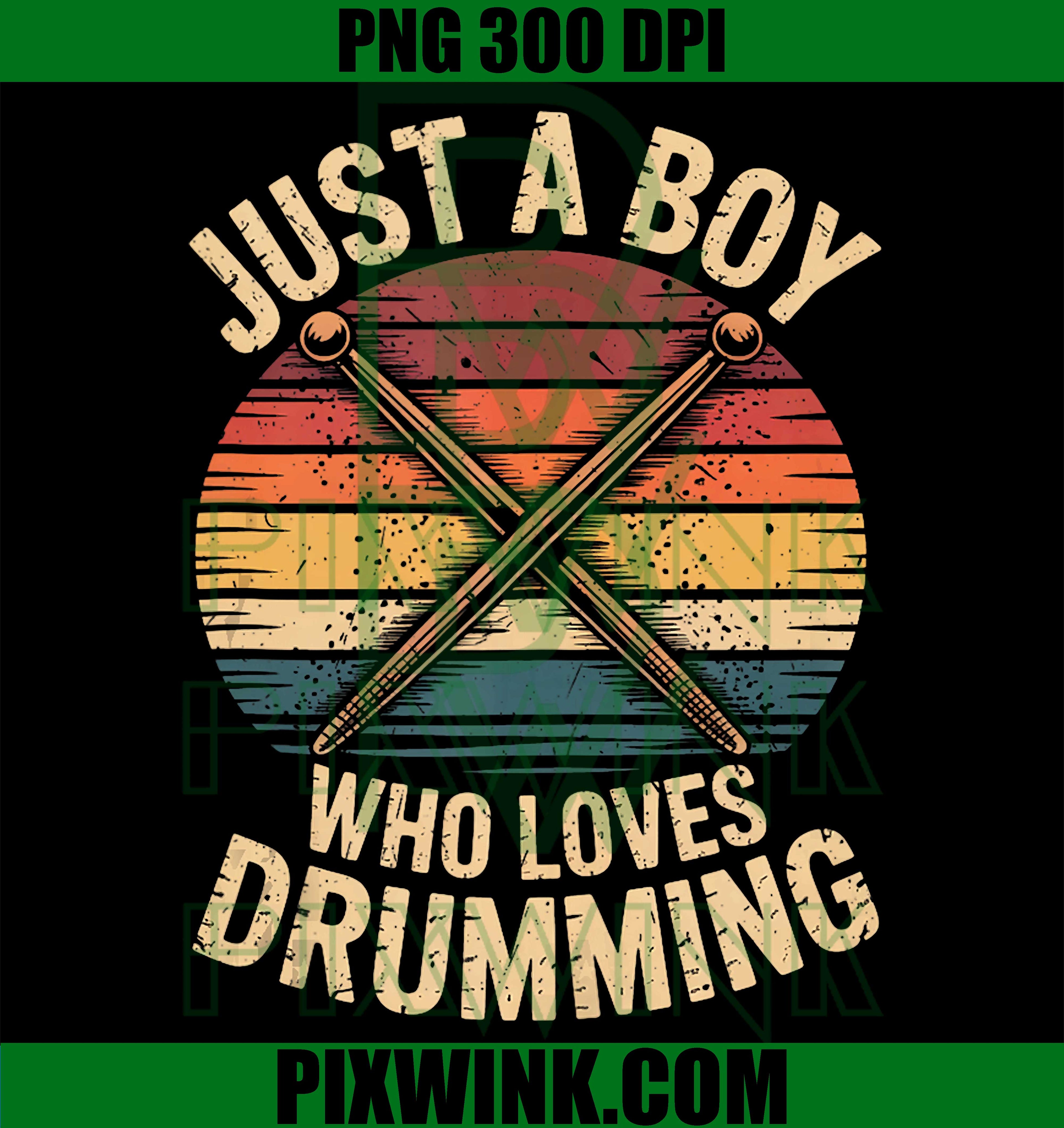 Funny Boy Drummer, Music Lover Retro Band PNG