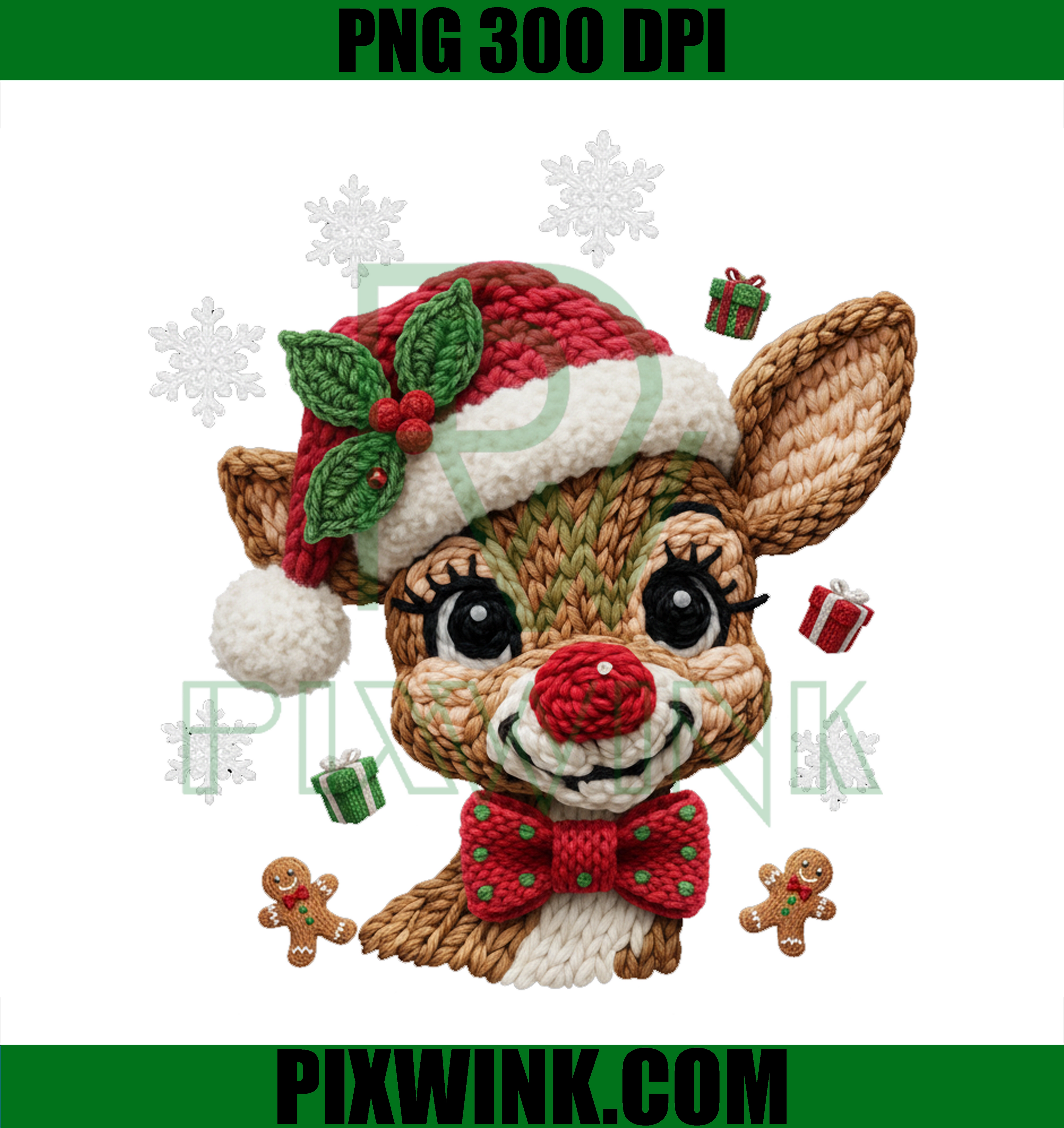 Cute Reindeer PNG, Cozy Knitted Christmas Character Clipart, Holiday Digital Download, Sublimation Design, 300 DPI PNG File