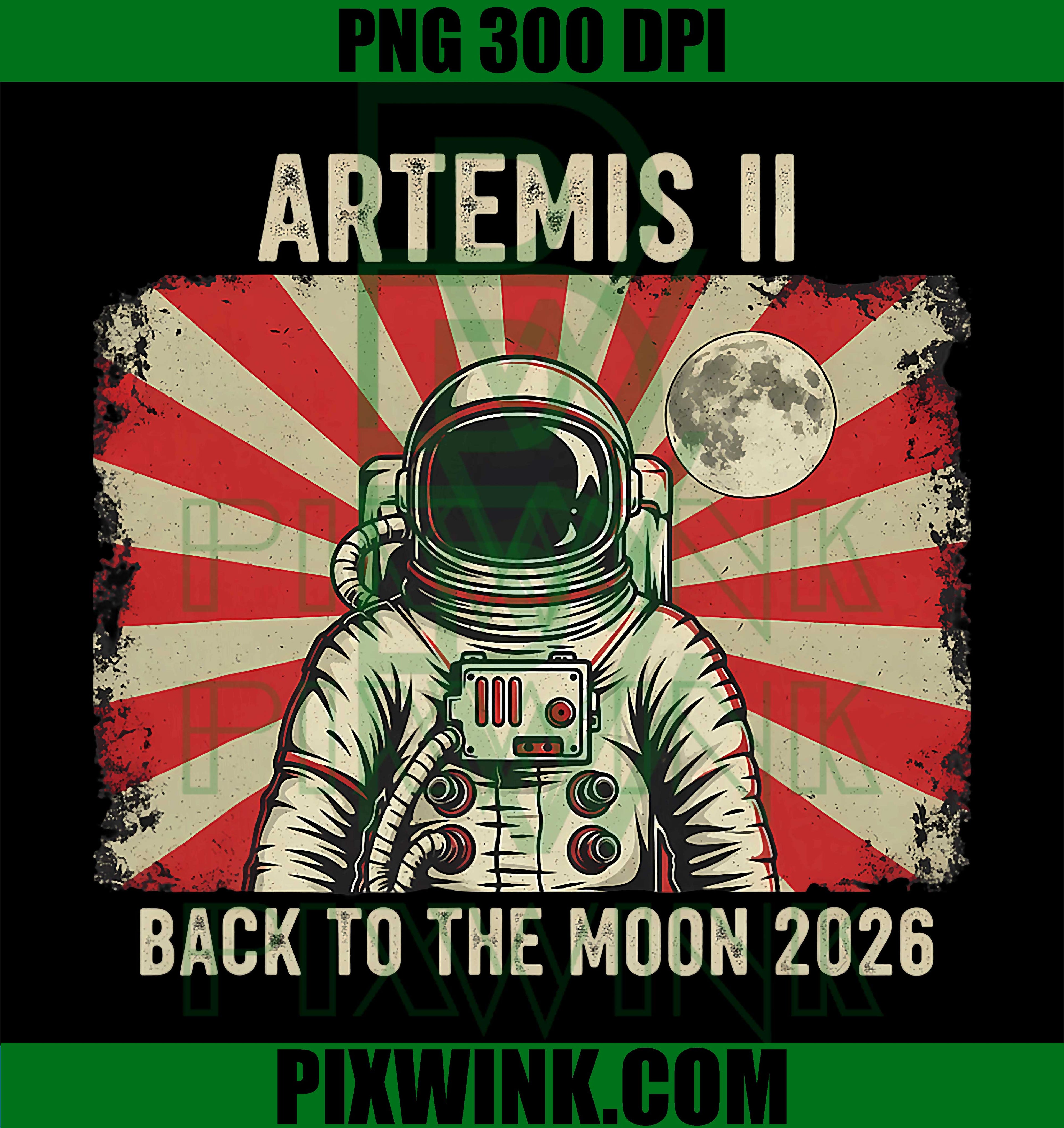 Artemis 2 Launch PNG, Back To The Moon 2026 Retro Sunburst Design PNG