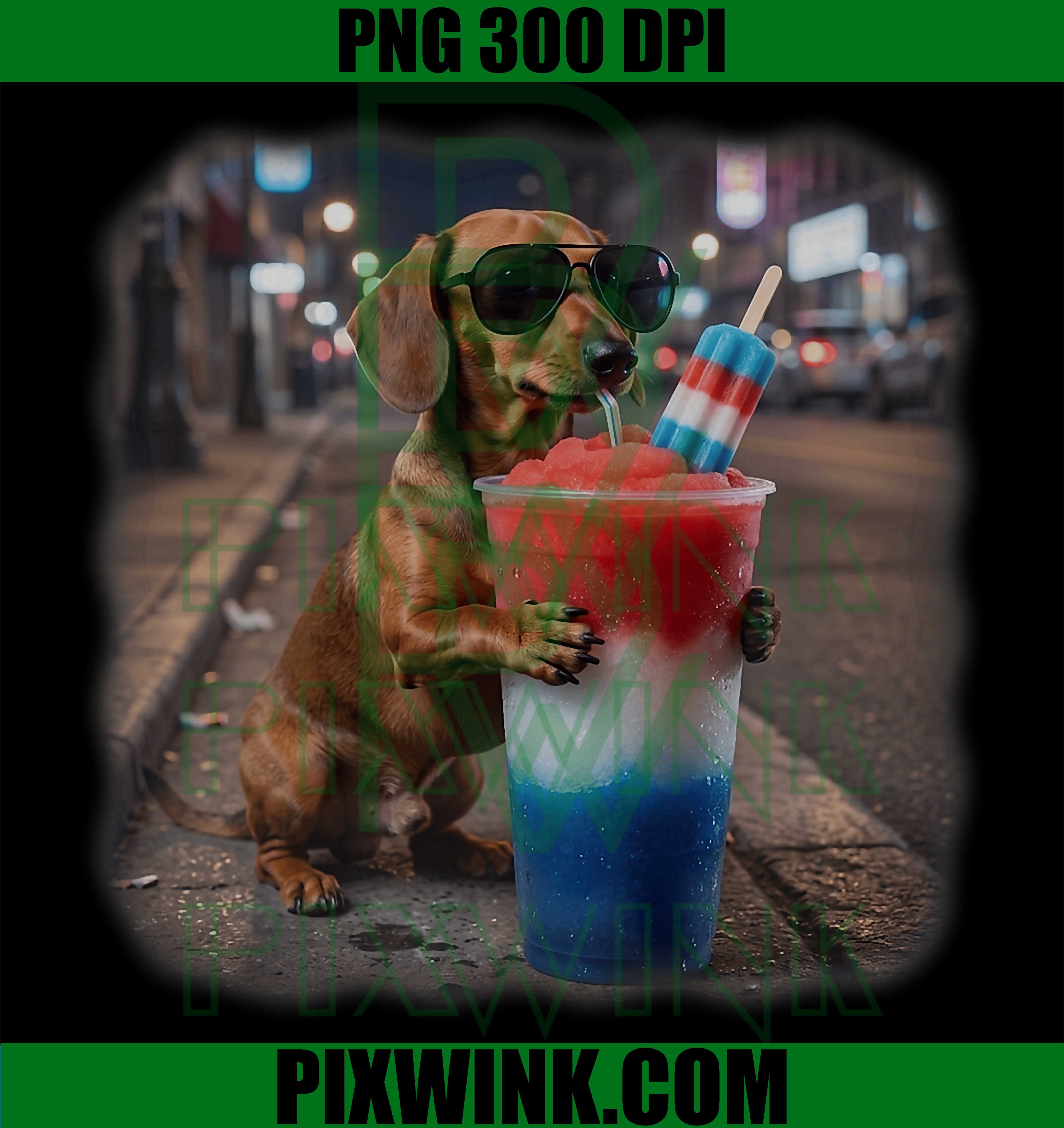 Patriotic Dachshund Slushie PNG, 4th of July Wiener Dog Summer PNG