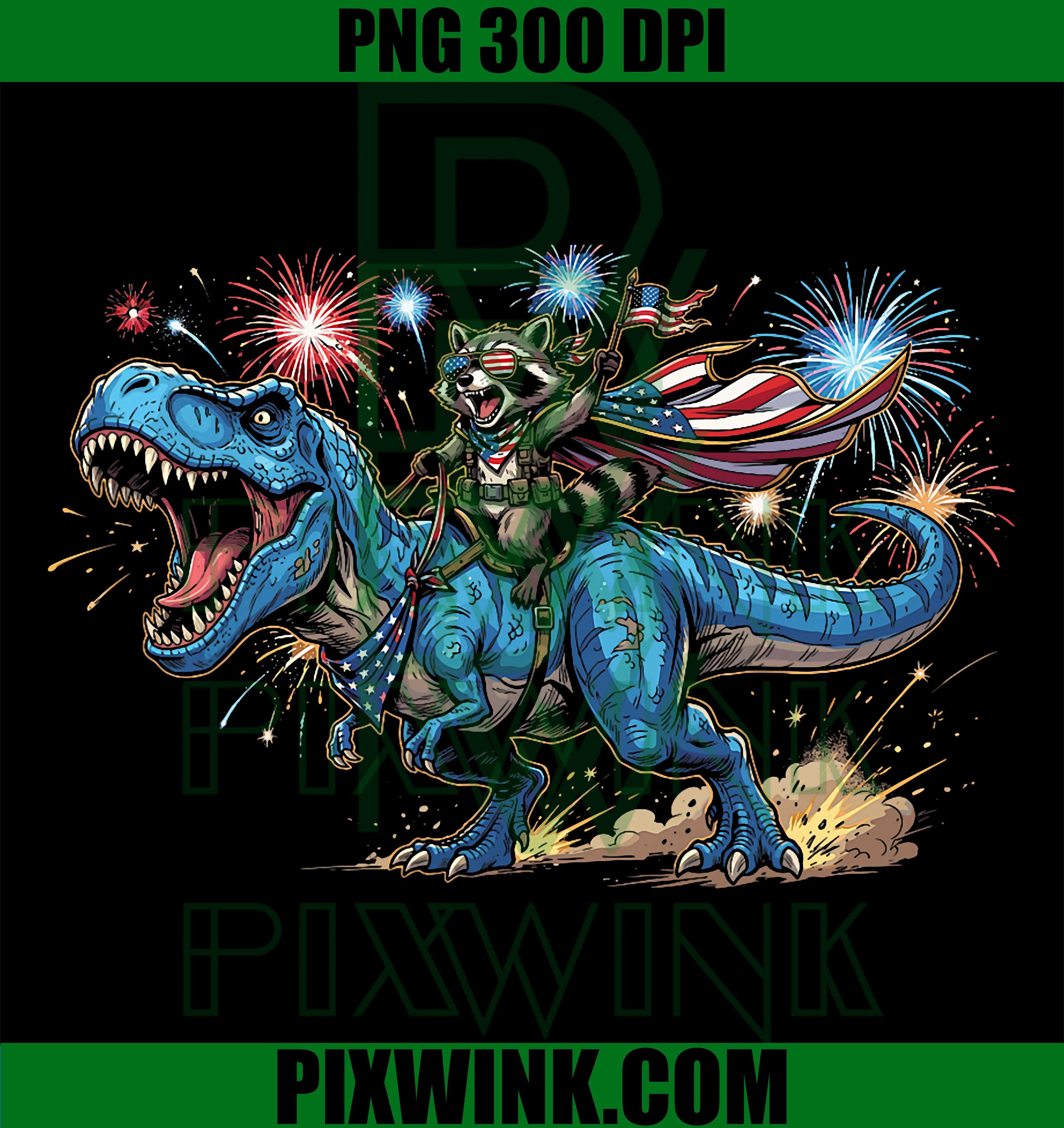 Funny 4th Of July Shirts Raccoon PNG, Patriotic Dinosaur Graphic PNG