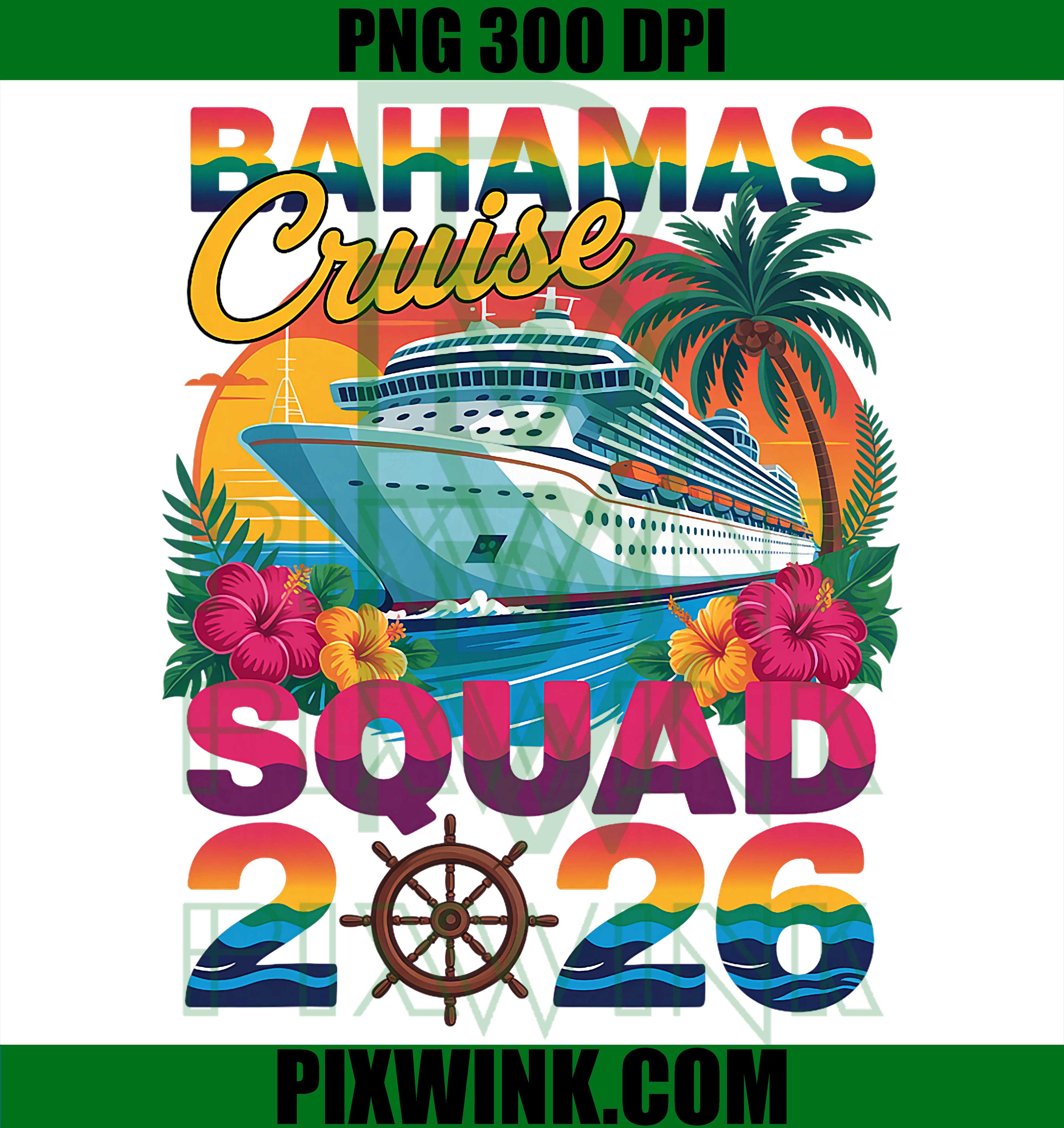 Bahamas Cruise Squad PNG, Retro Tropical Vacation 2026 PNG