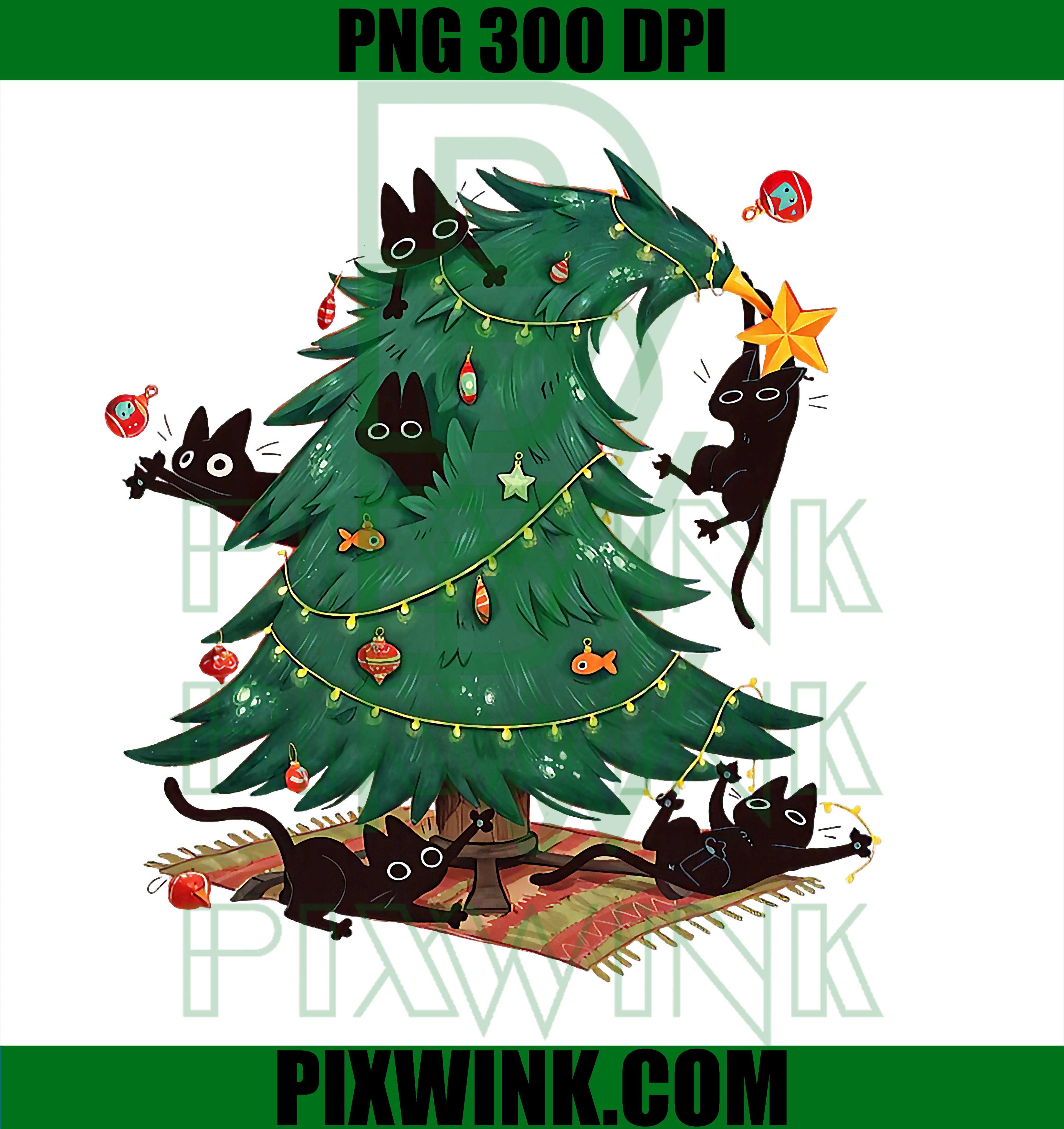 Christmas Tree and Cat PNG, Cute Christmas PNG, Cat Lover PNG