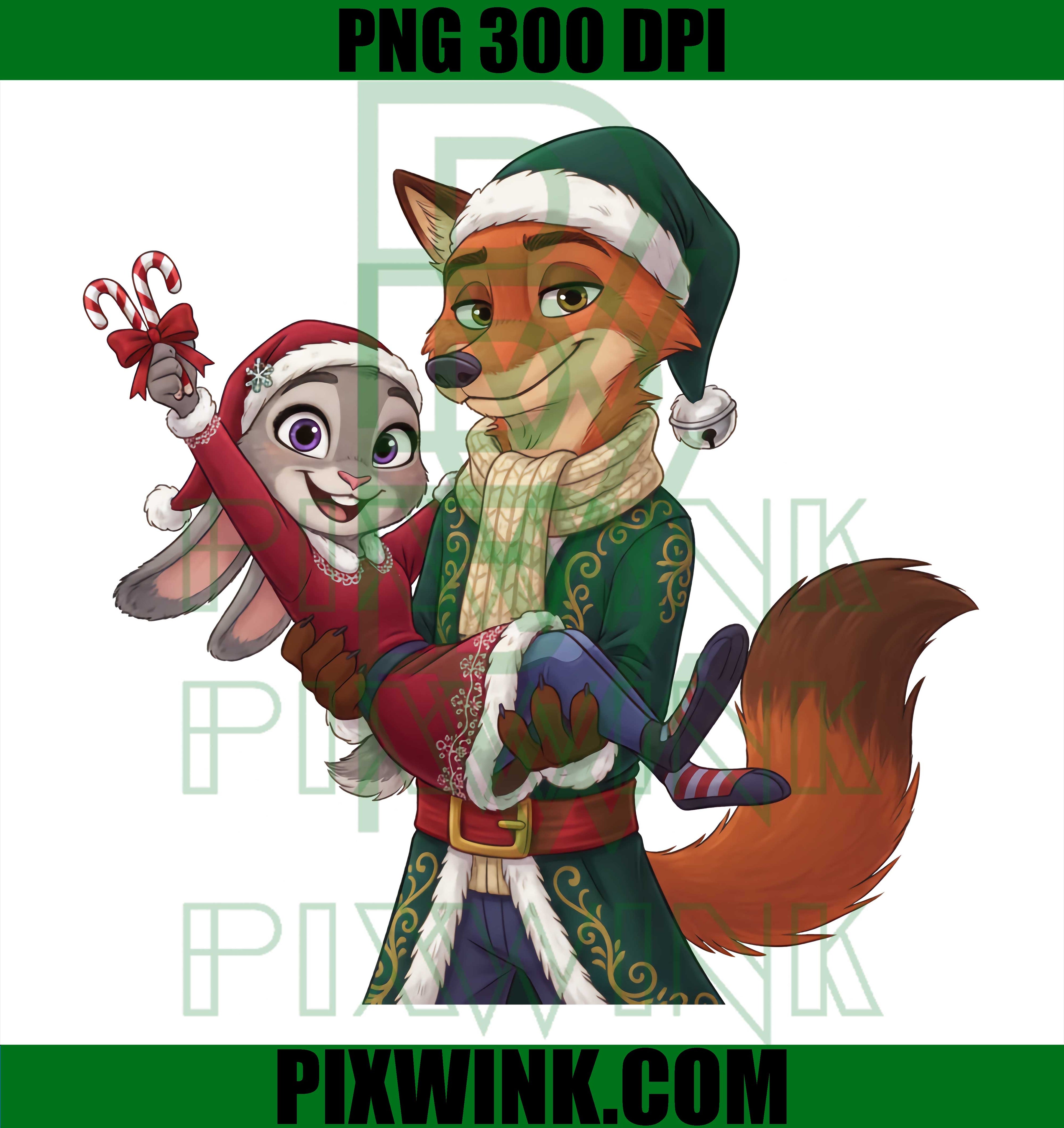 Christmas Zoo Topia PNG, Judy and Nick in Festive Style PNG