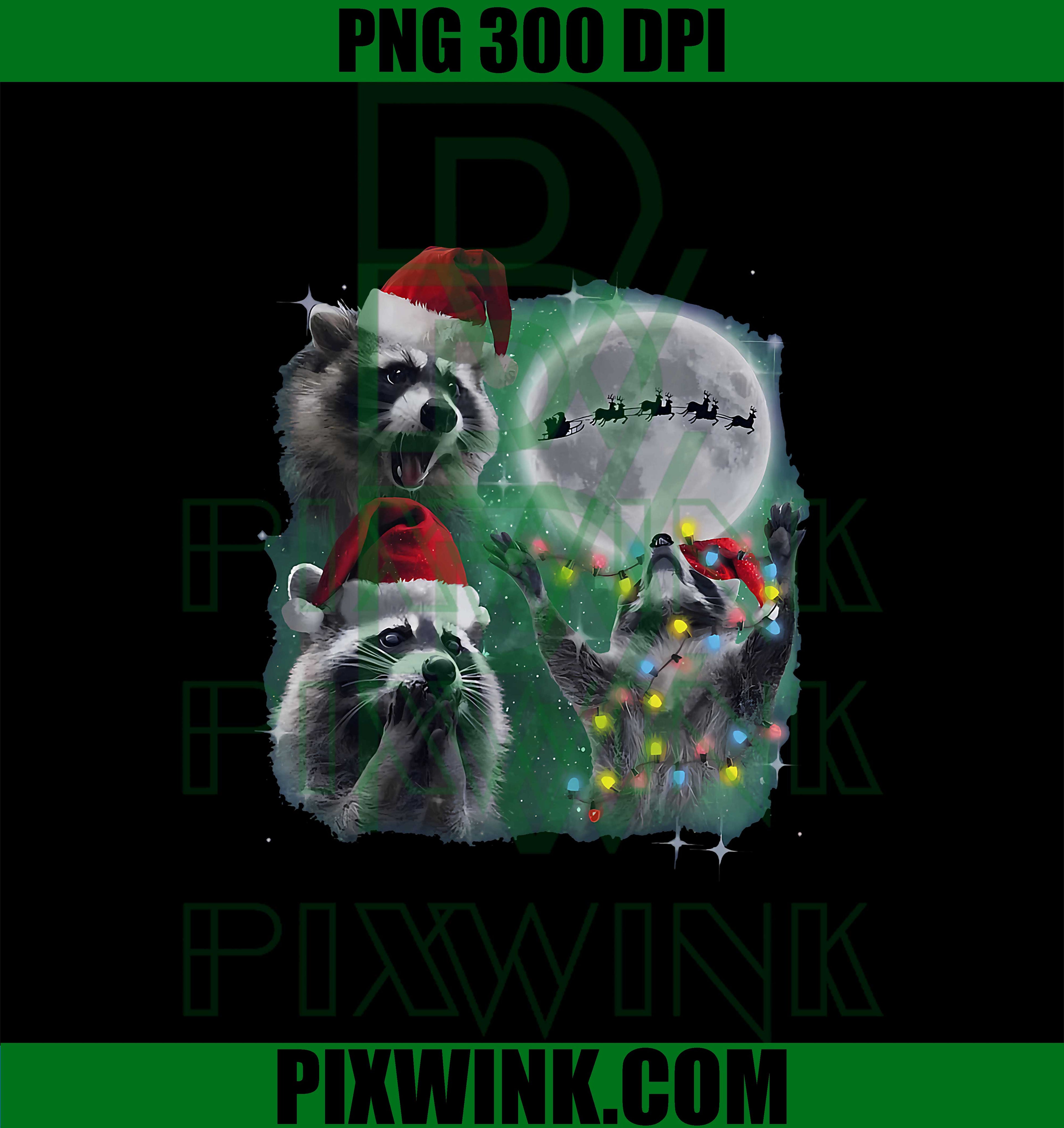 3 Racoon Moon Howling Raccoon Christmas Santa Racoon Lover PNG