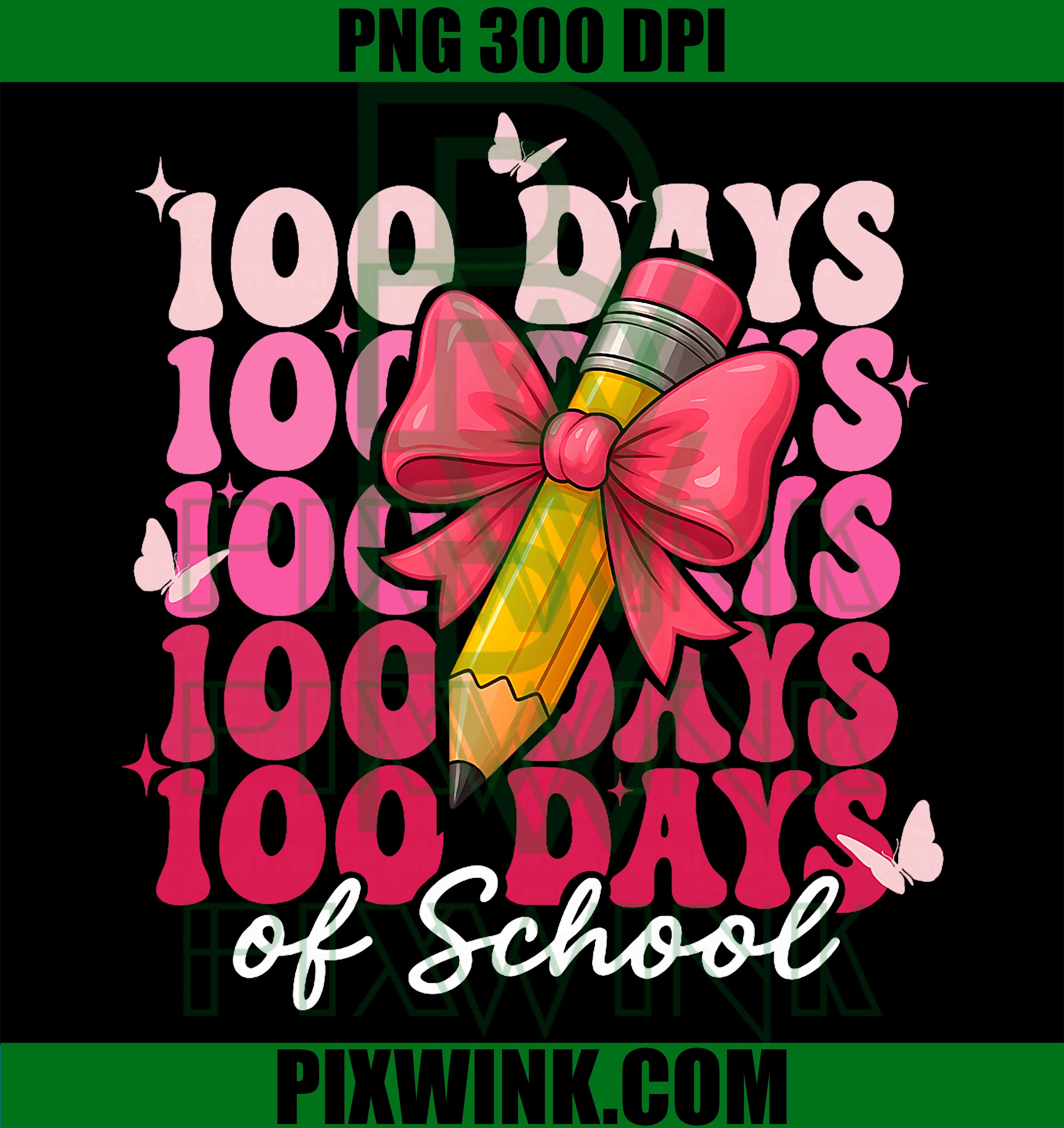 100 Days of School, Girls Coquette Bow 100th Day of School PNG
