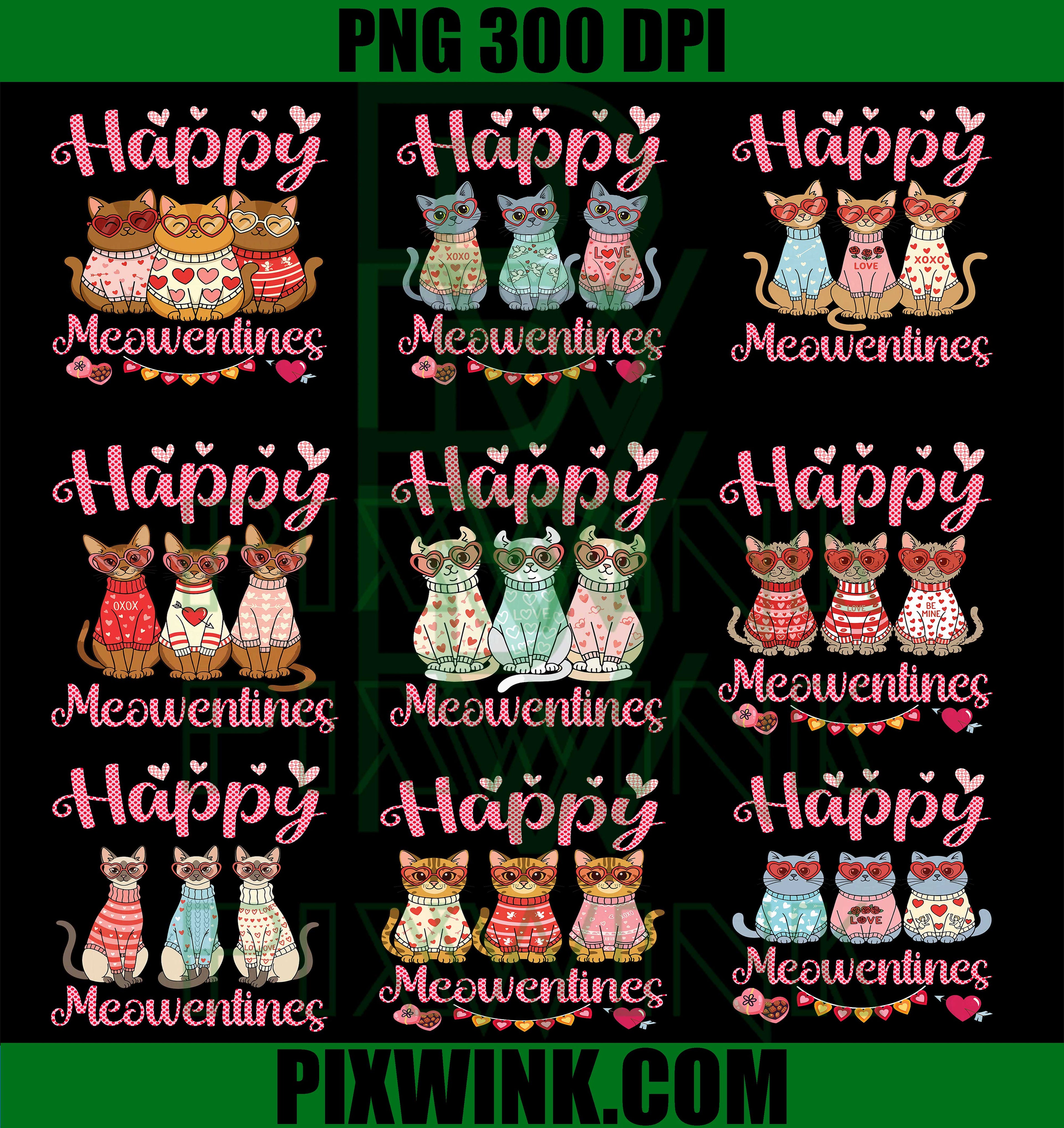 Happy Meowentines Bundle PNG, Cute Valentine Cats PNG