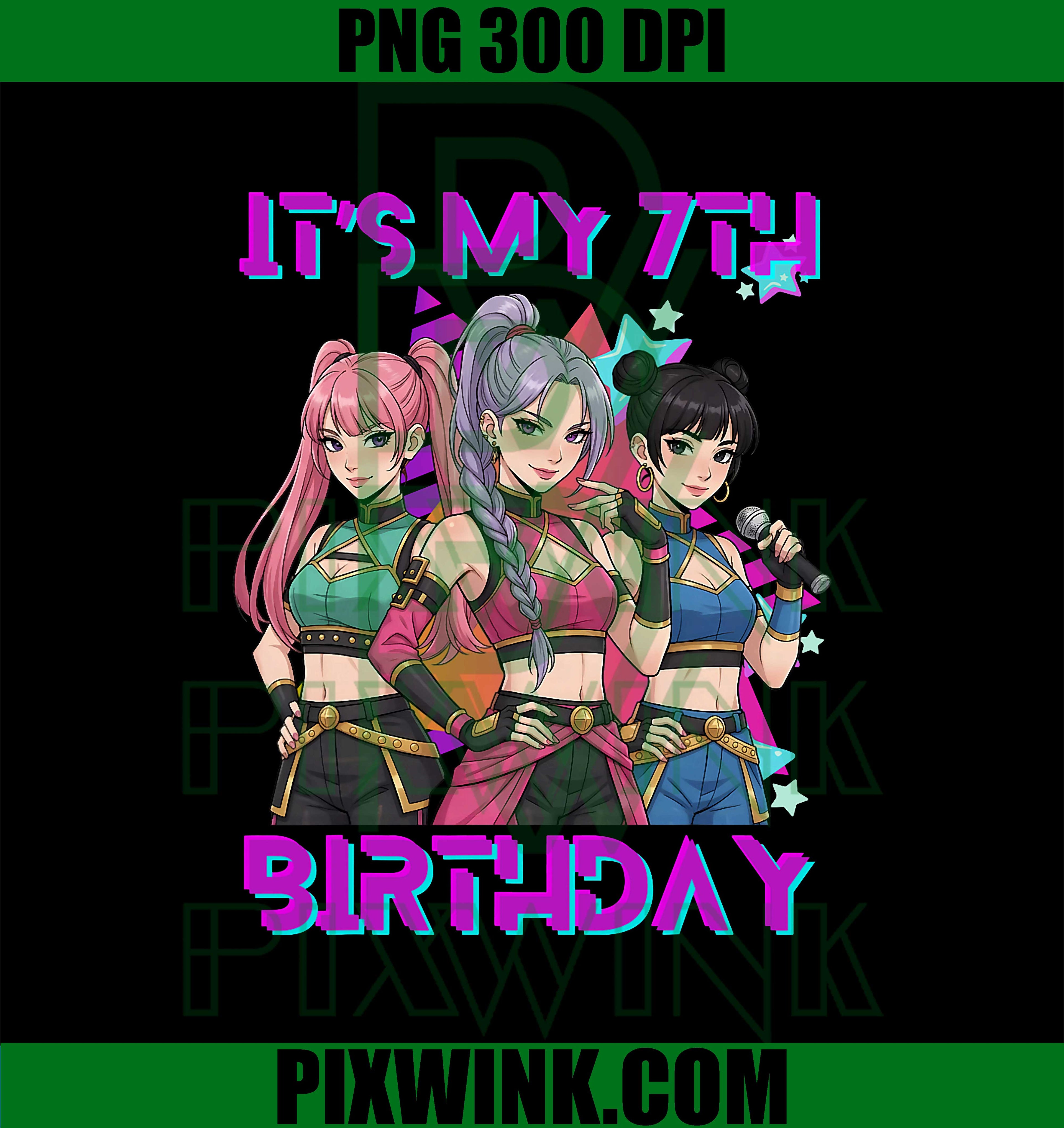 7 Years Old Birthday K pop Kids PNG, 7th Birthday Girls K-pop PNG