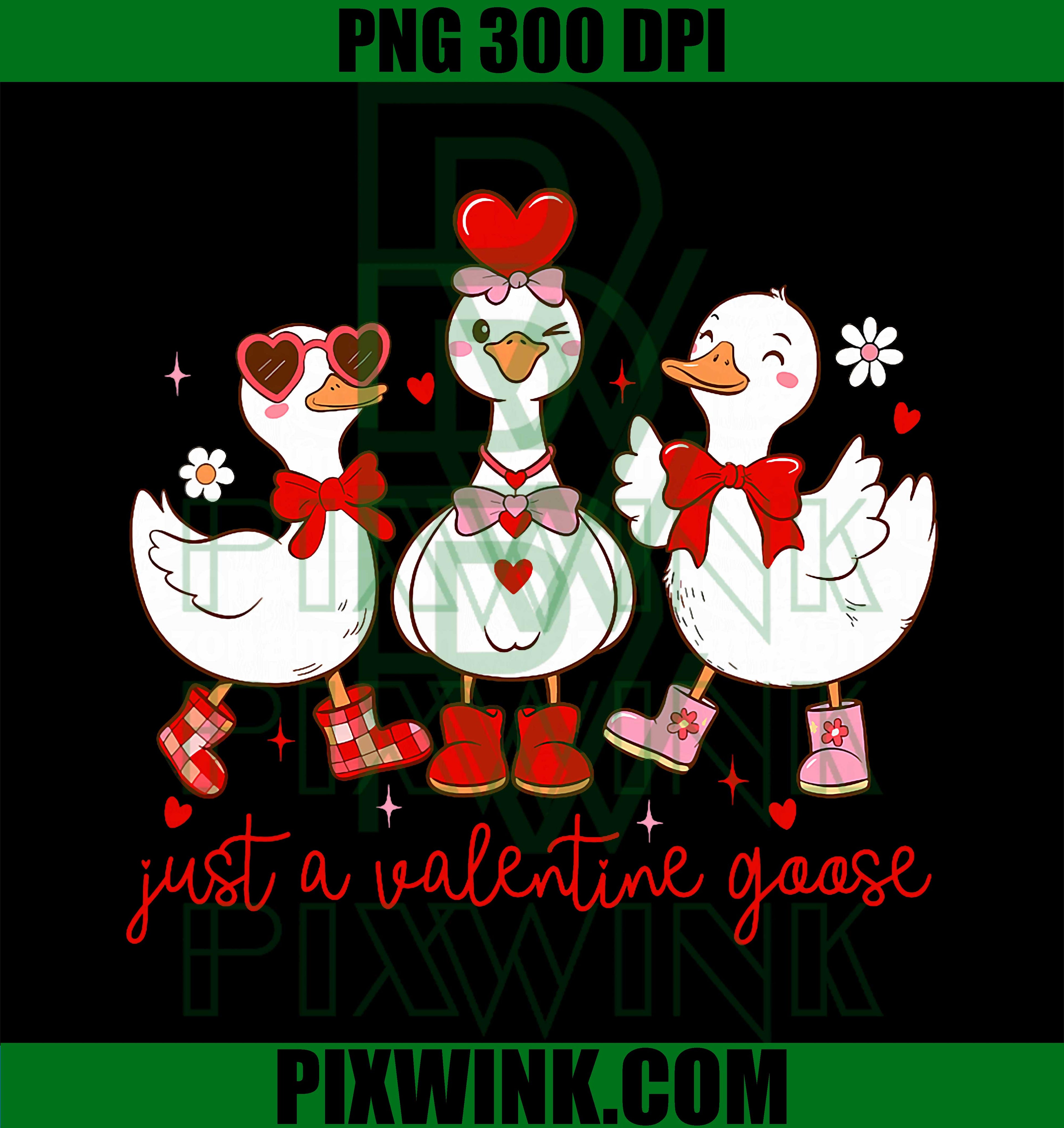 Just A Valentine Goose, Coquette Valentines Day Silly Goose PNG