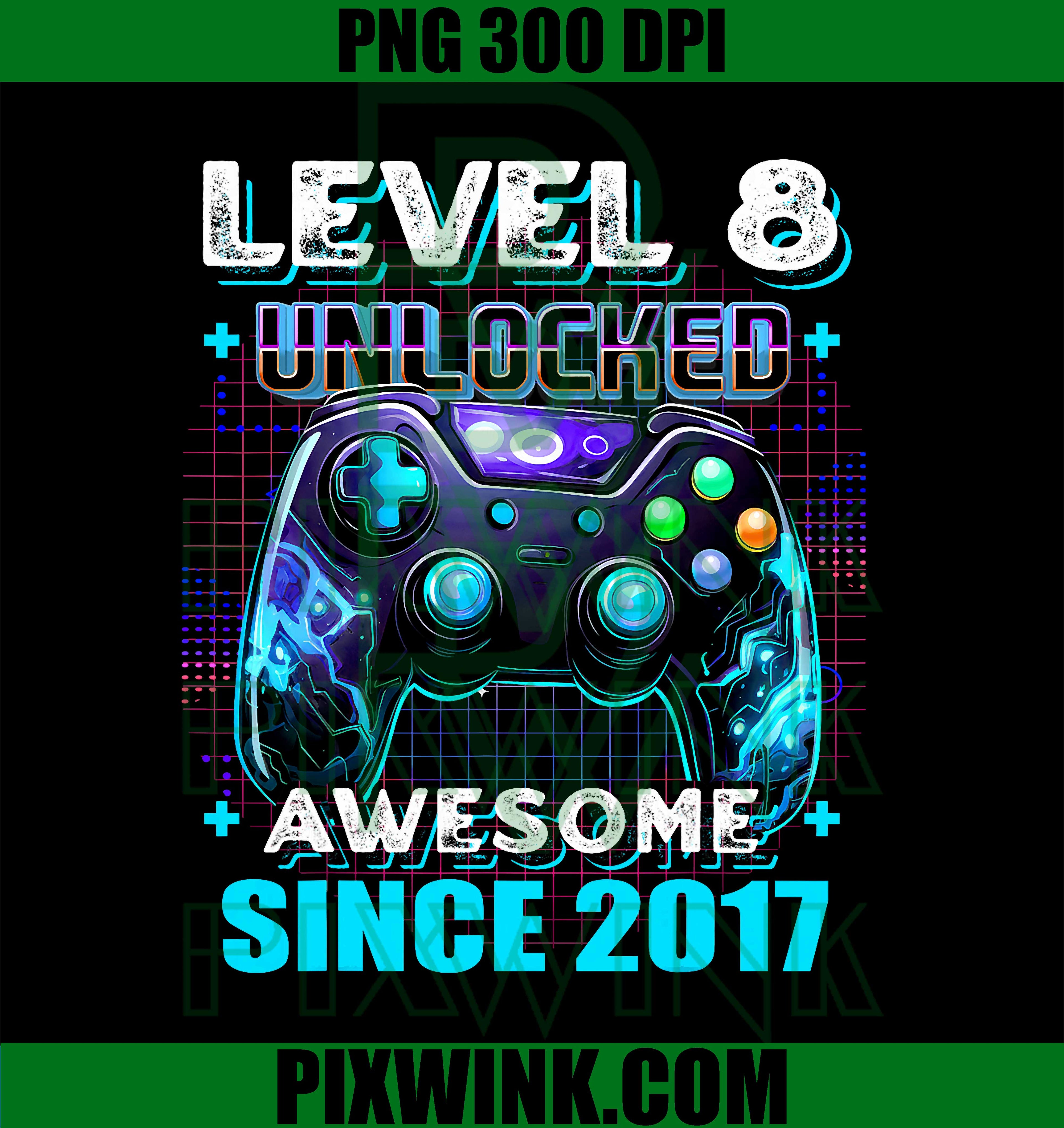 8th Birthday Boy Level 8 Gamer 8 Year Video Game PNG,  Level 8 Unlocked PNG, Unlocked PNG