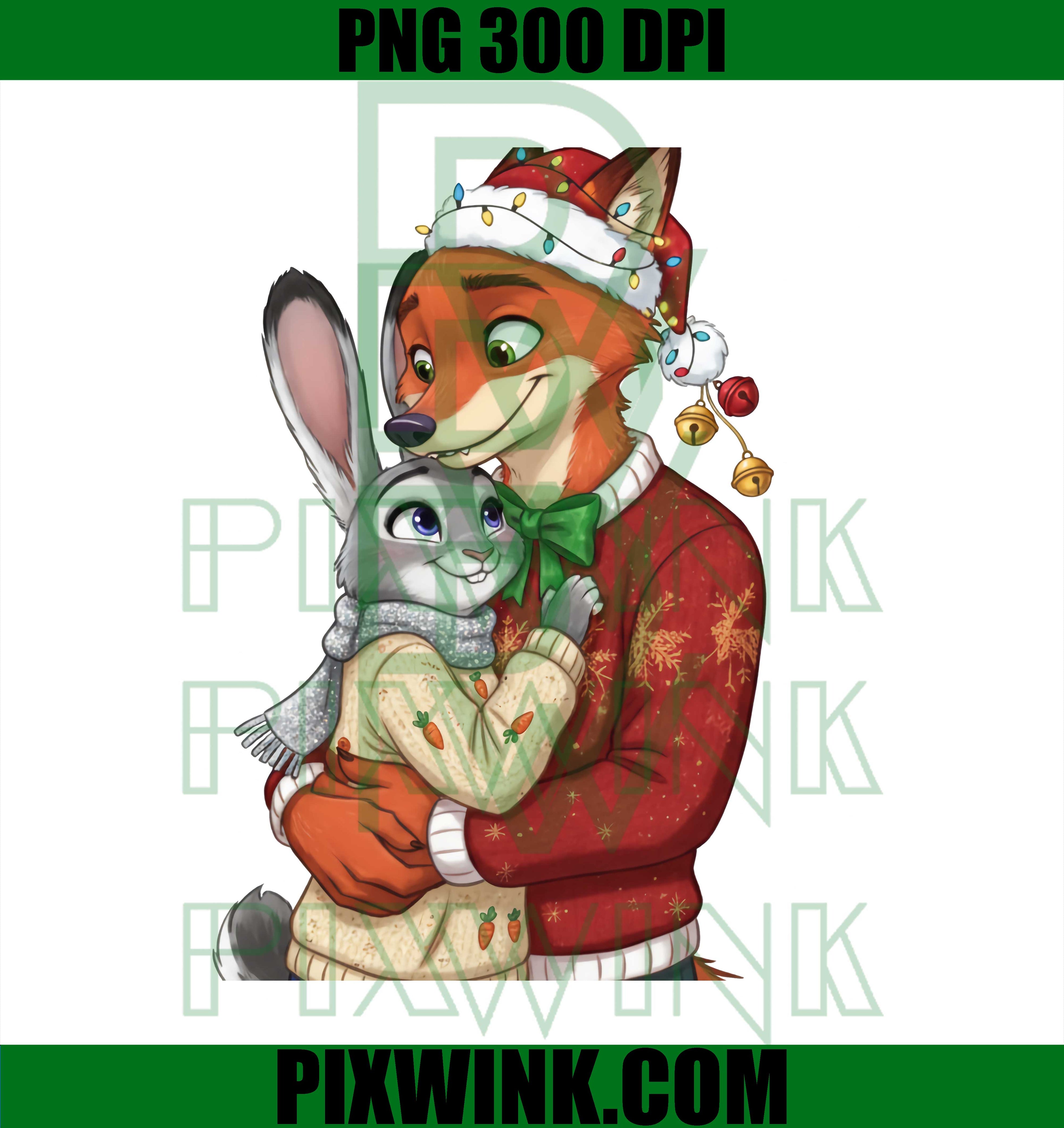 Nick Wilde Judy Hopps Christmas PNG 300, Cute Holiday Couple PNG