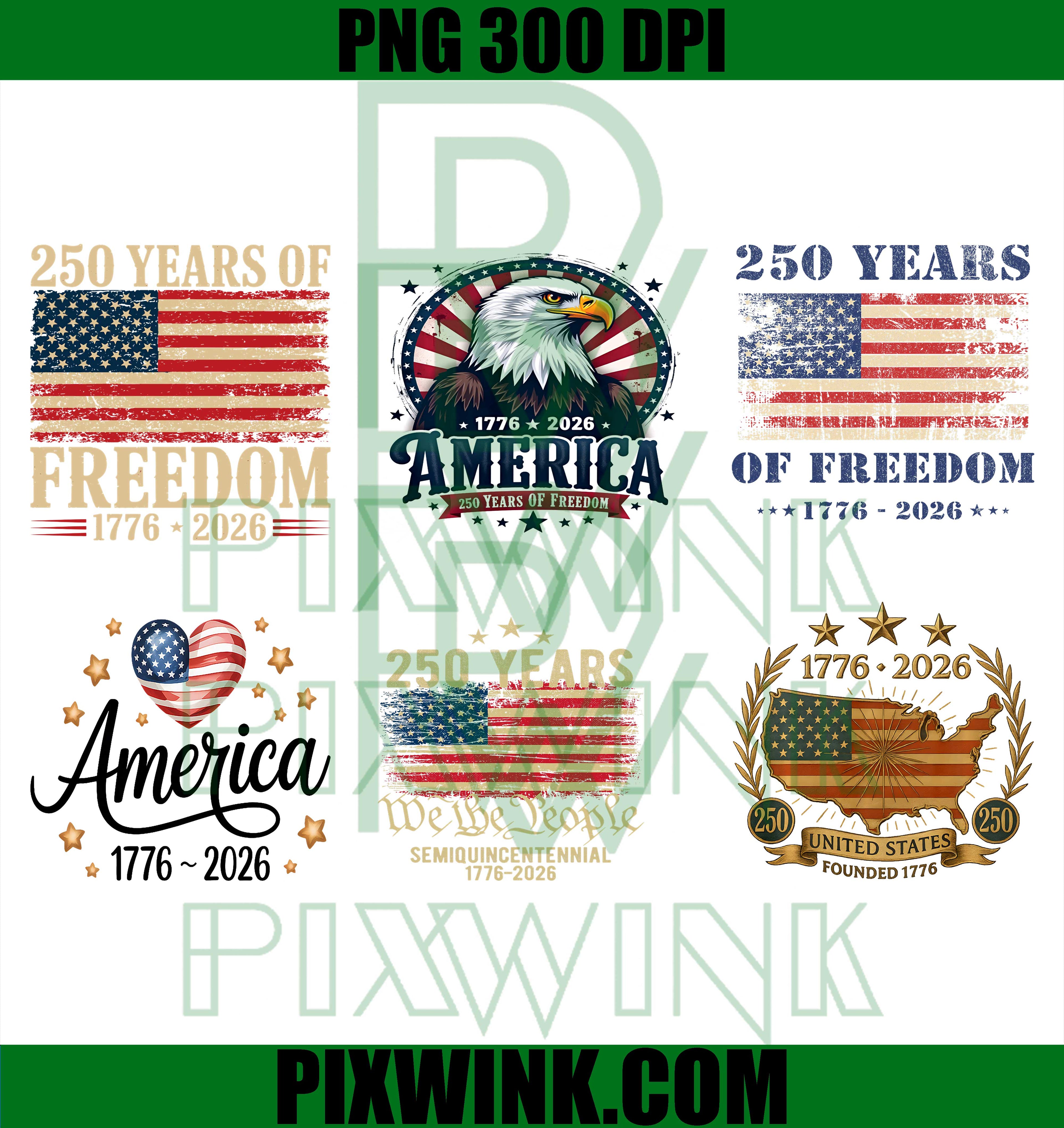 America 250 Years PNG Bundle, 1776–2026 Semiquincentennial, Patriotic PNG 