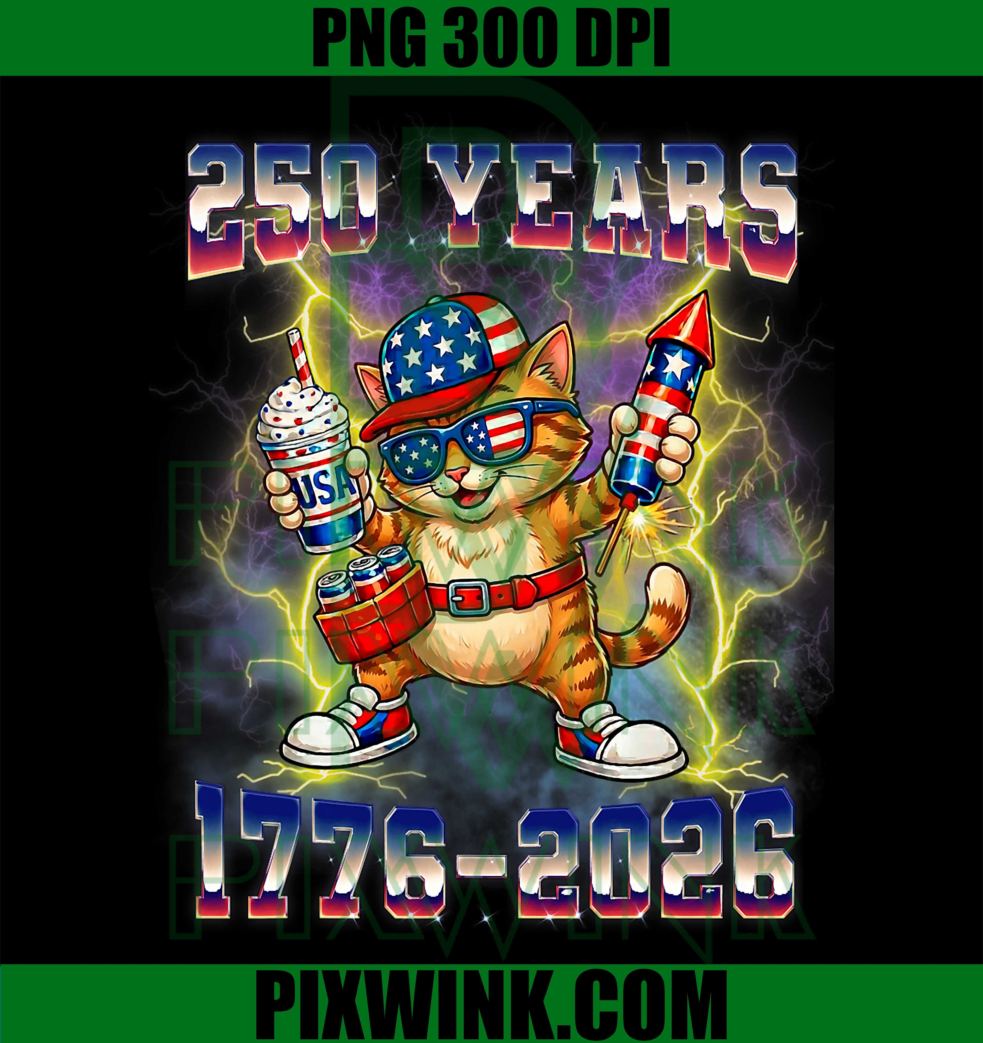 250 Years USA Cat PNG, 1776 2026 Patriotic PNG, 4th July Cat PNG