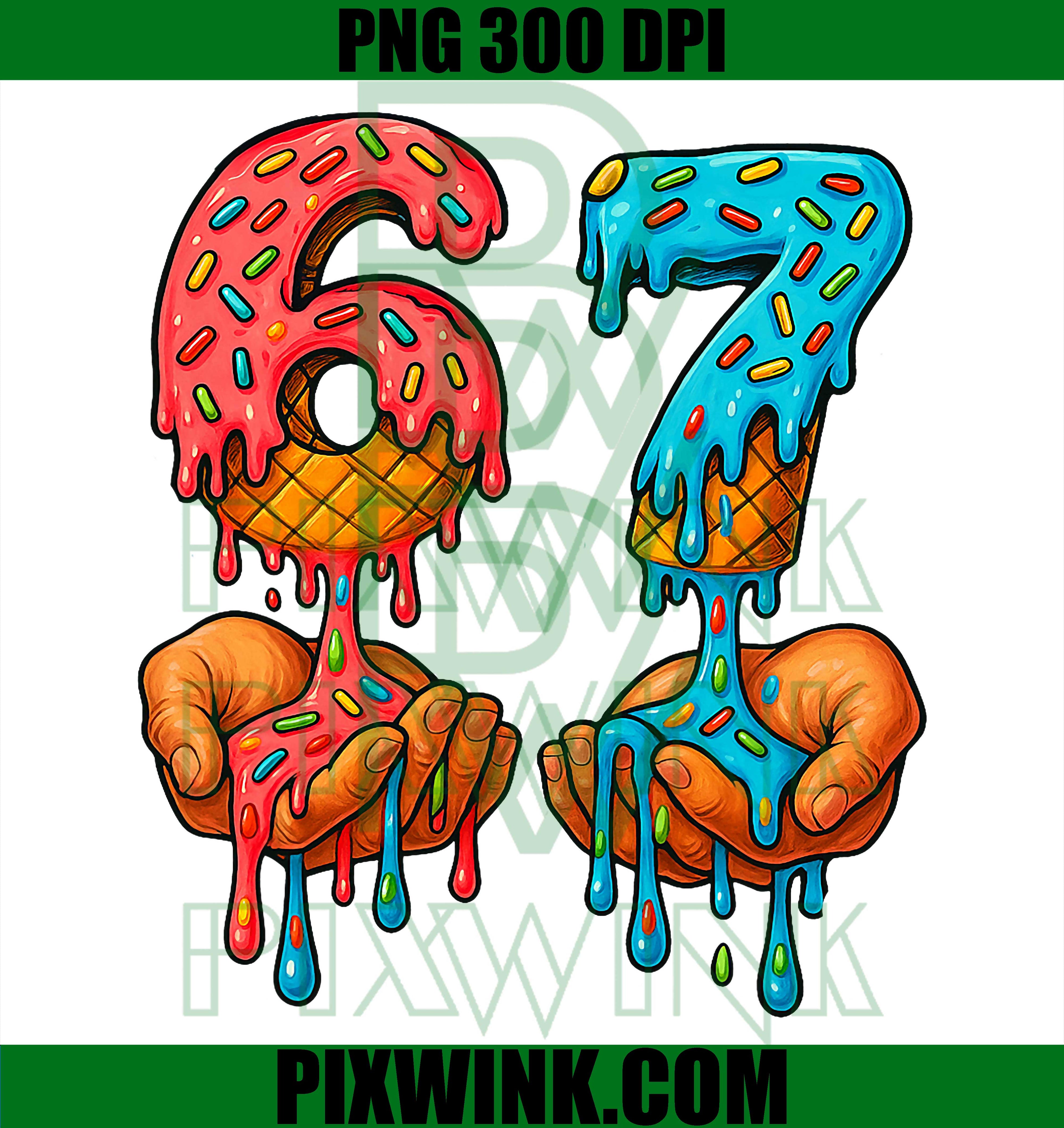 6 7 Meme Ice Cream Drip PNG, Funny Gen Alpha Slang Trending PNG