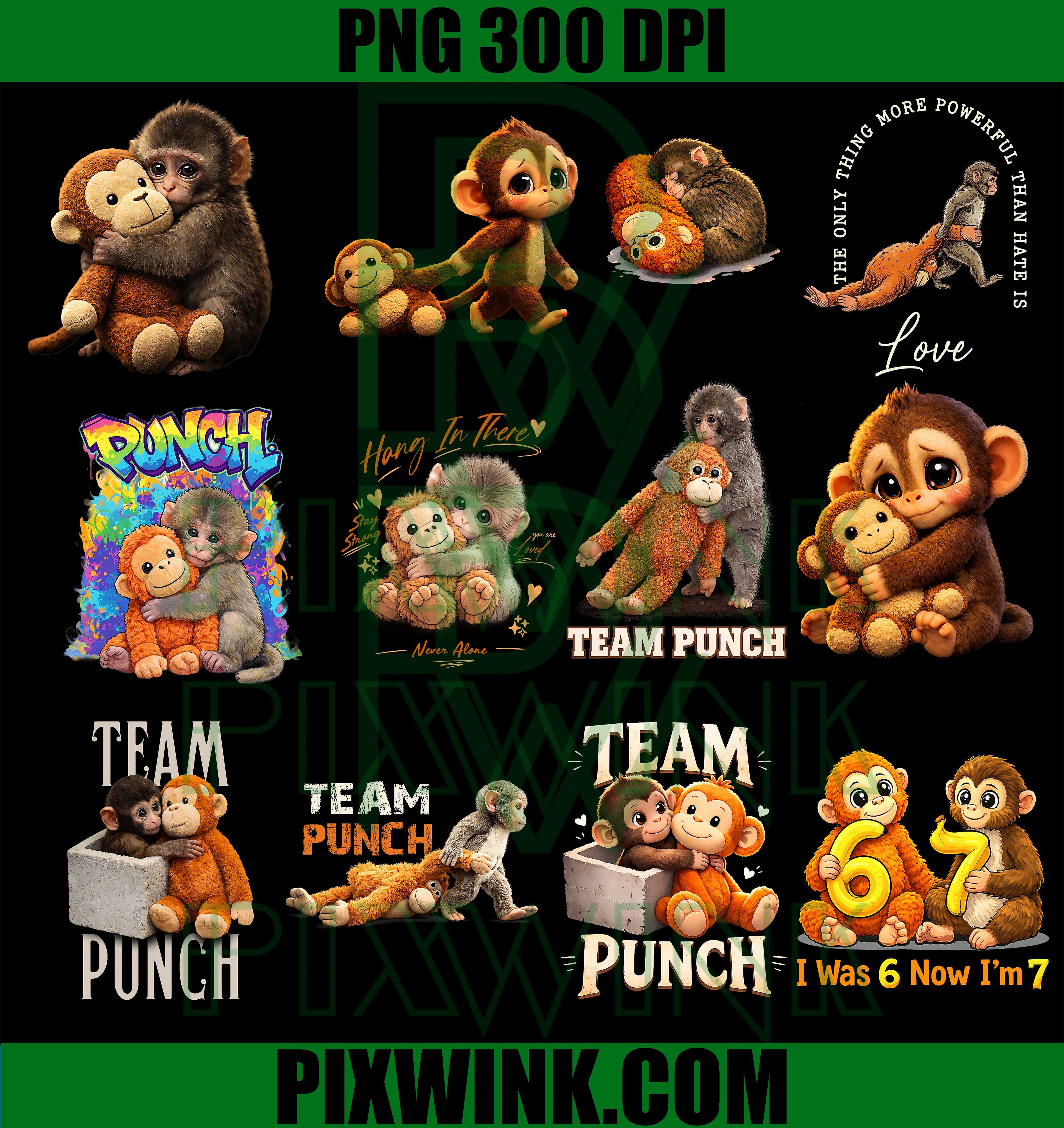 Punch Monkey PNG Bundle, Cute Monkey Teddy Bear Meme PNG, Baby Monkey PNG