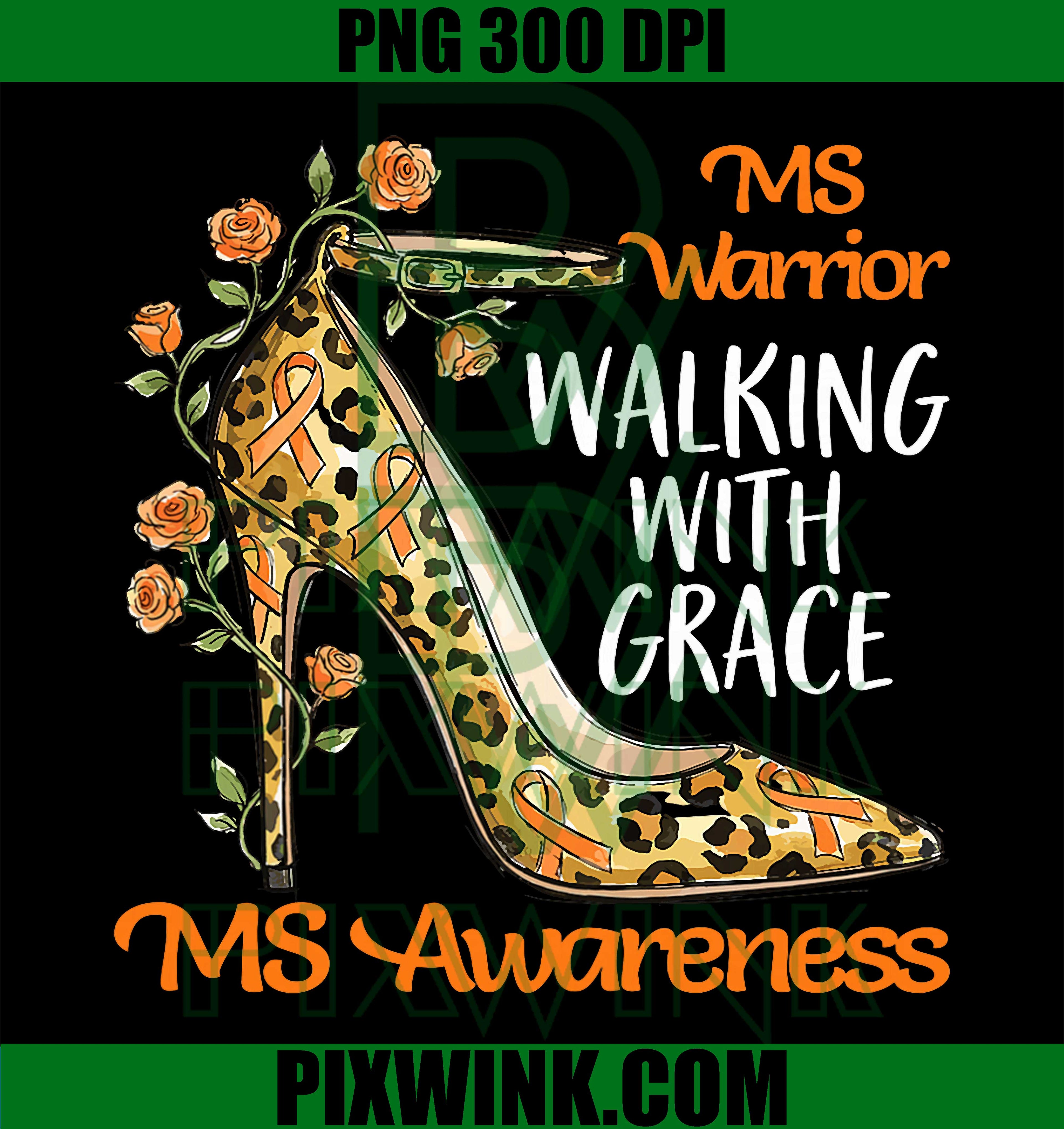 MS Warrior PNG, Walking With Grace PNG, Leopard Floral Orange Ribbon PNG