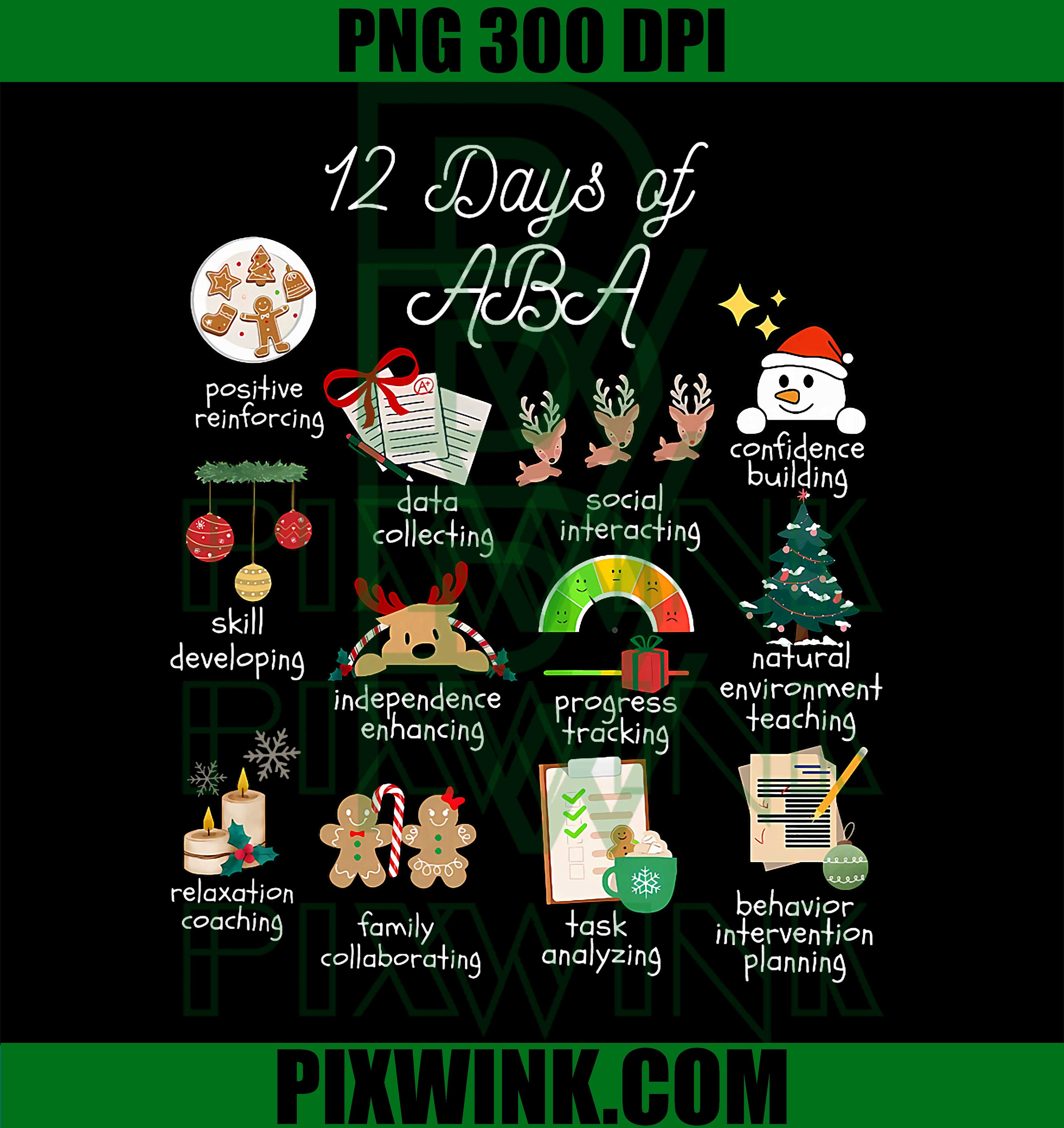 12 Day of ABA PNG, RBT Therapist Christmas PNG, Behavior Analyst Xmas PNG