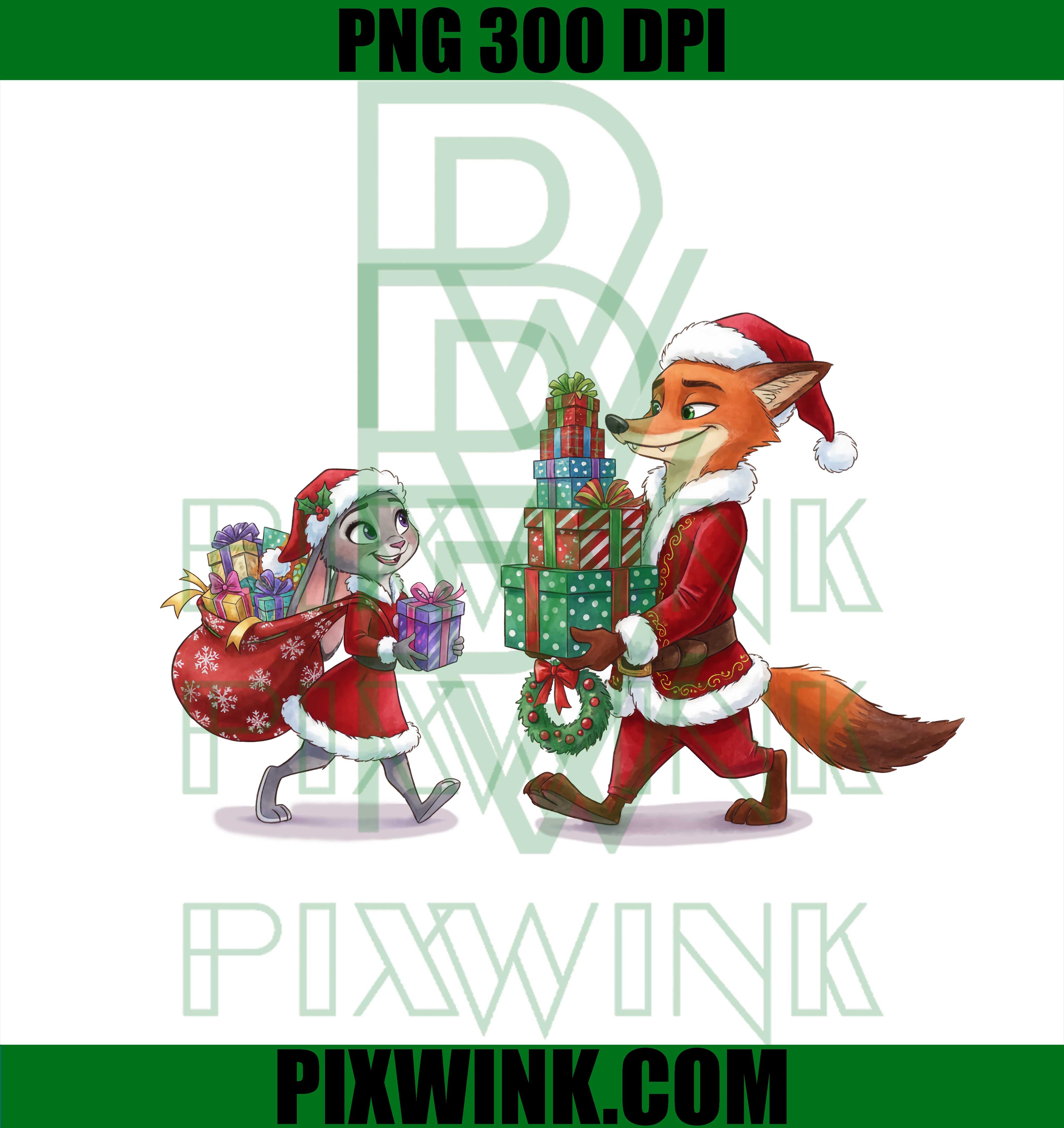 Cute Judy and Nick Christmas PNG Clipart in Santa Outfits