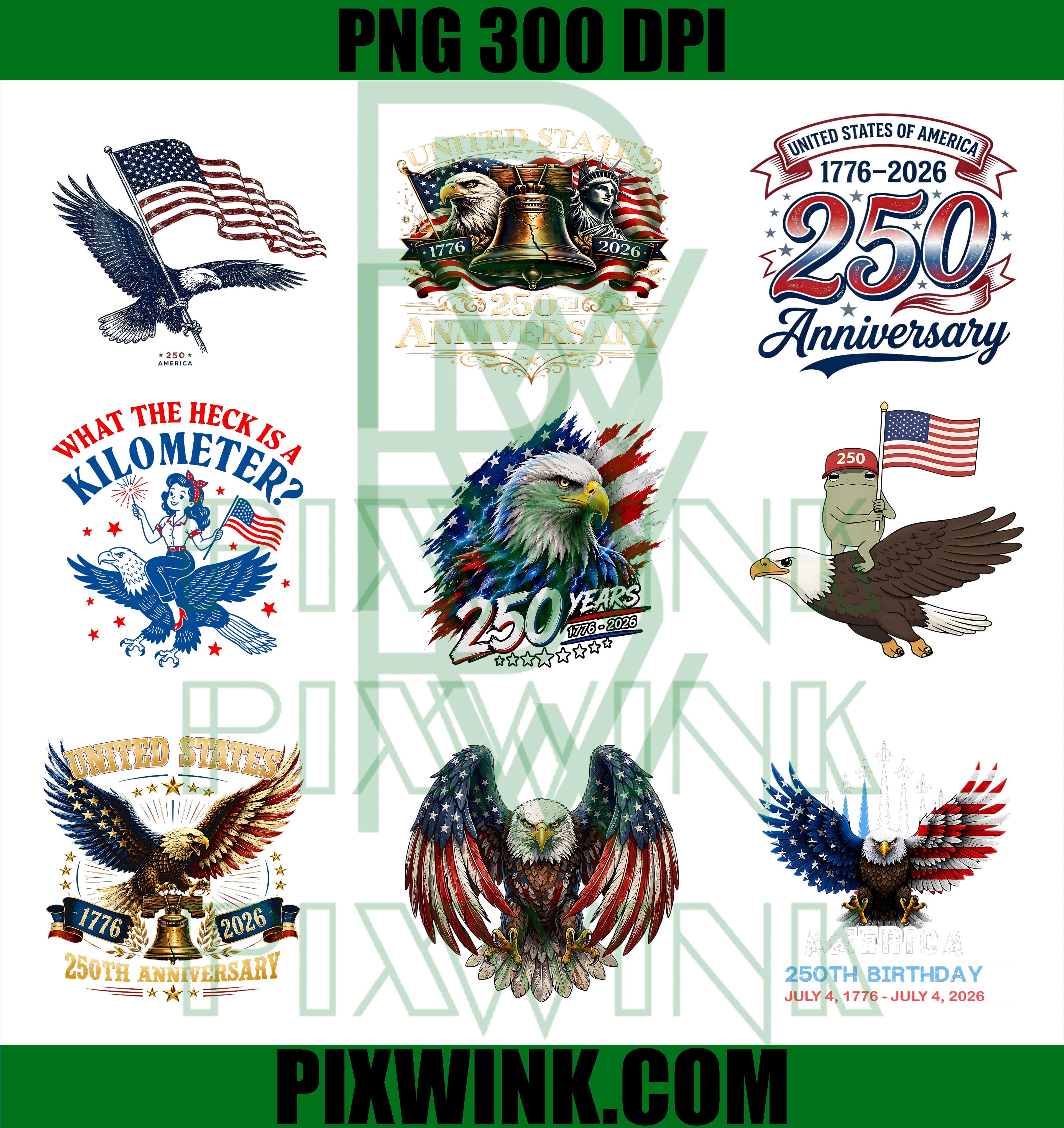 America 250th Anniversary Eagle PNG, Patriotic US Flag Bundle PNG