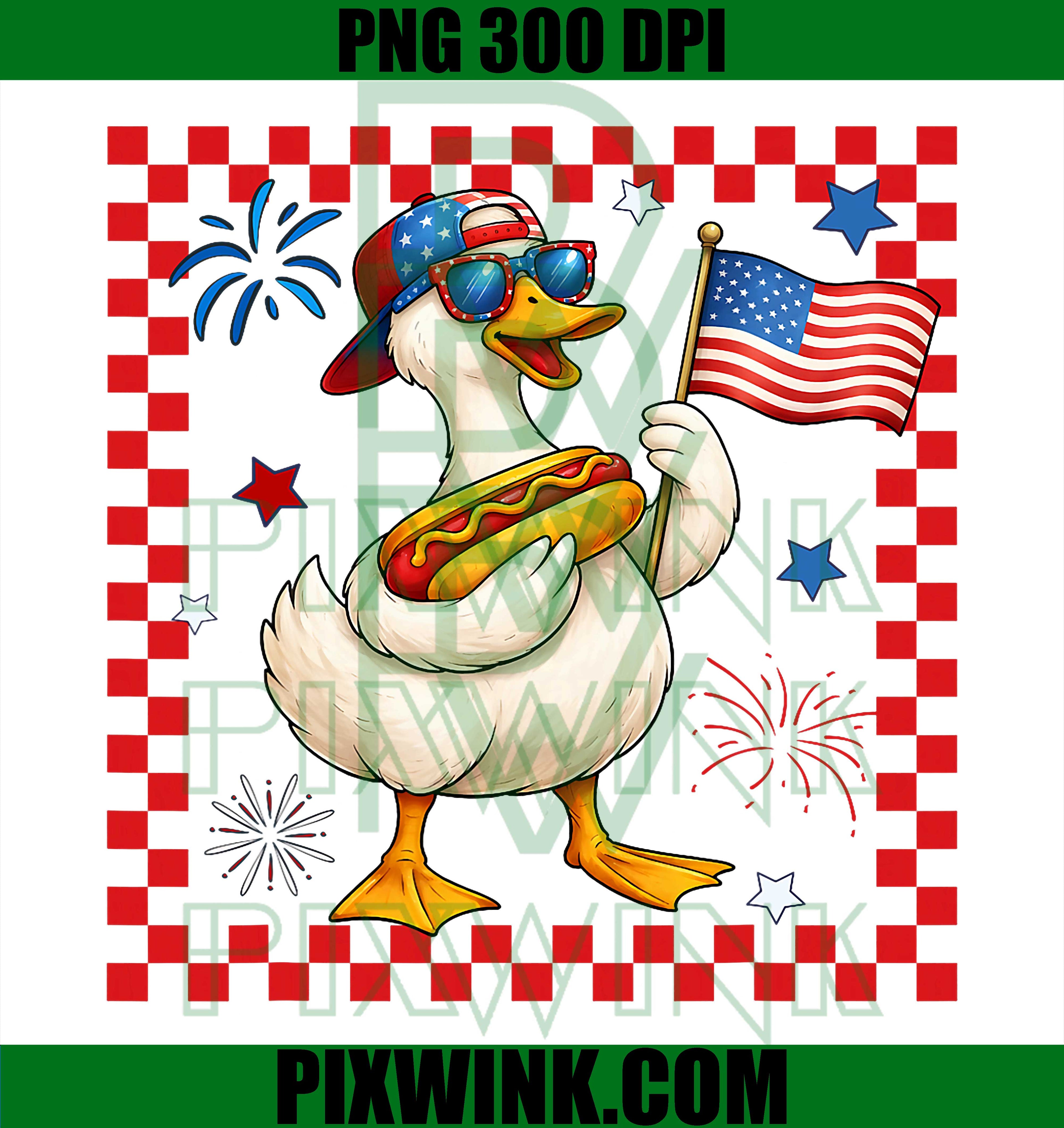 4th of July Goose PNG, Hot Dog Flag PNG Funny Patriotic Design