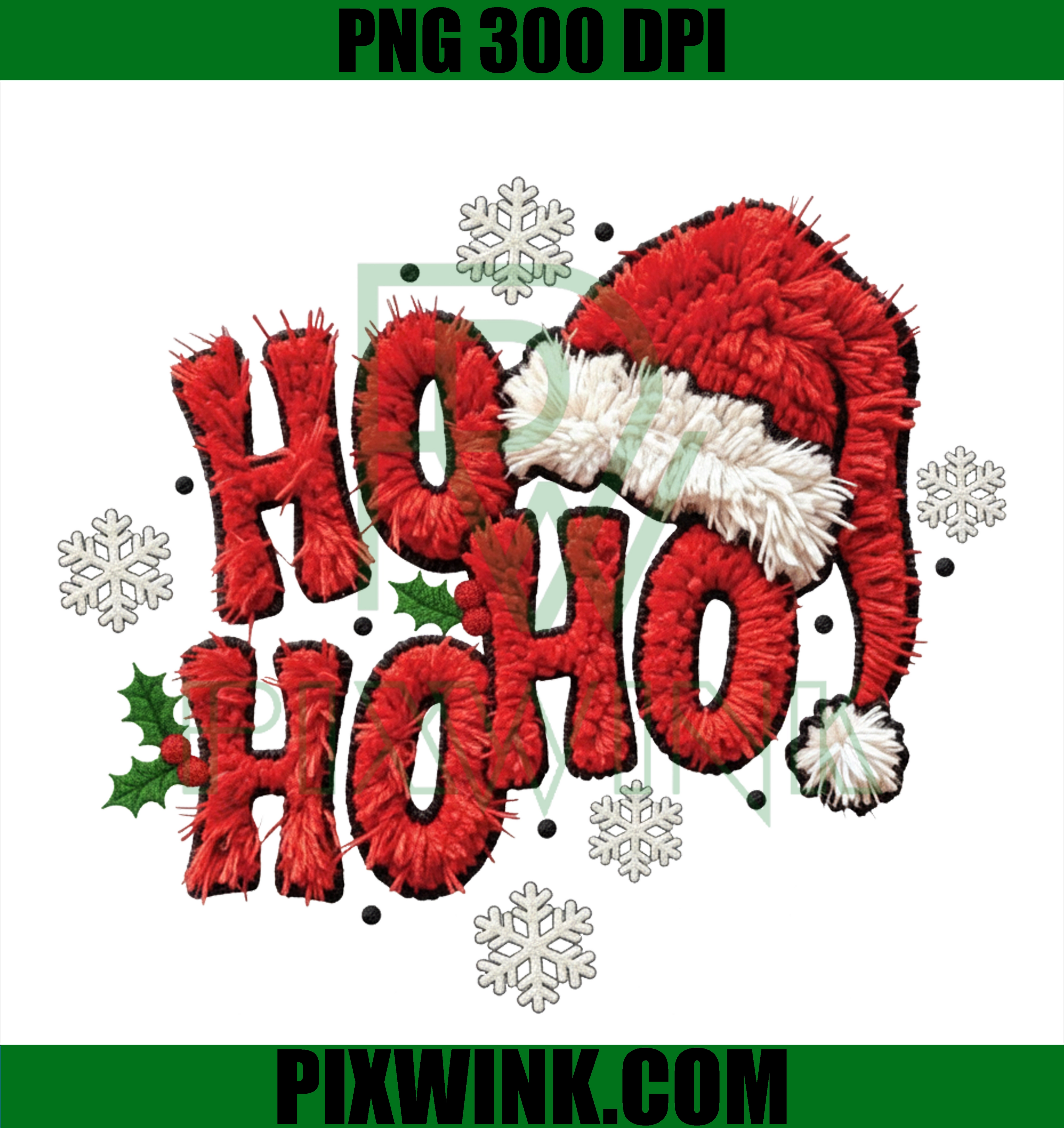Ho Ho Ho PNG, Knitted Christmas Clipart, Santa Hat Holiday Digital Download, Cozy Winter Sublimation Design
