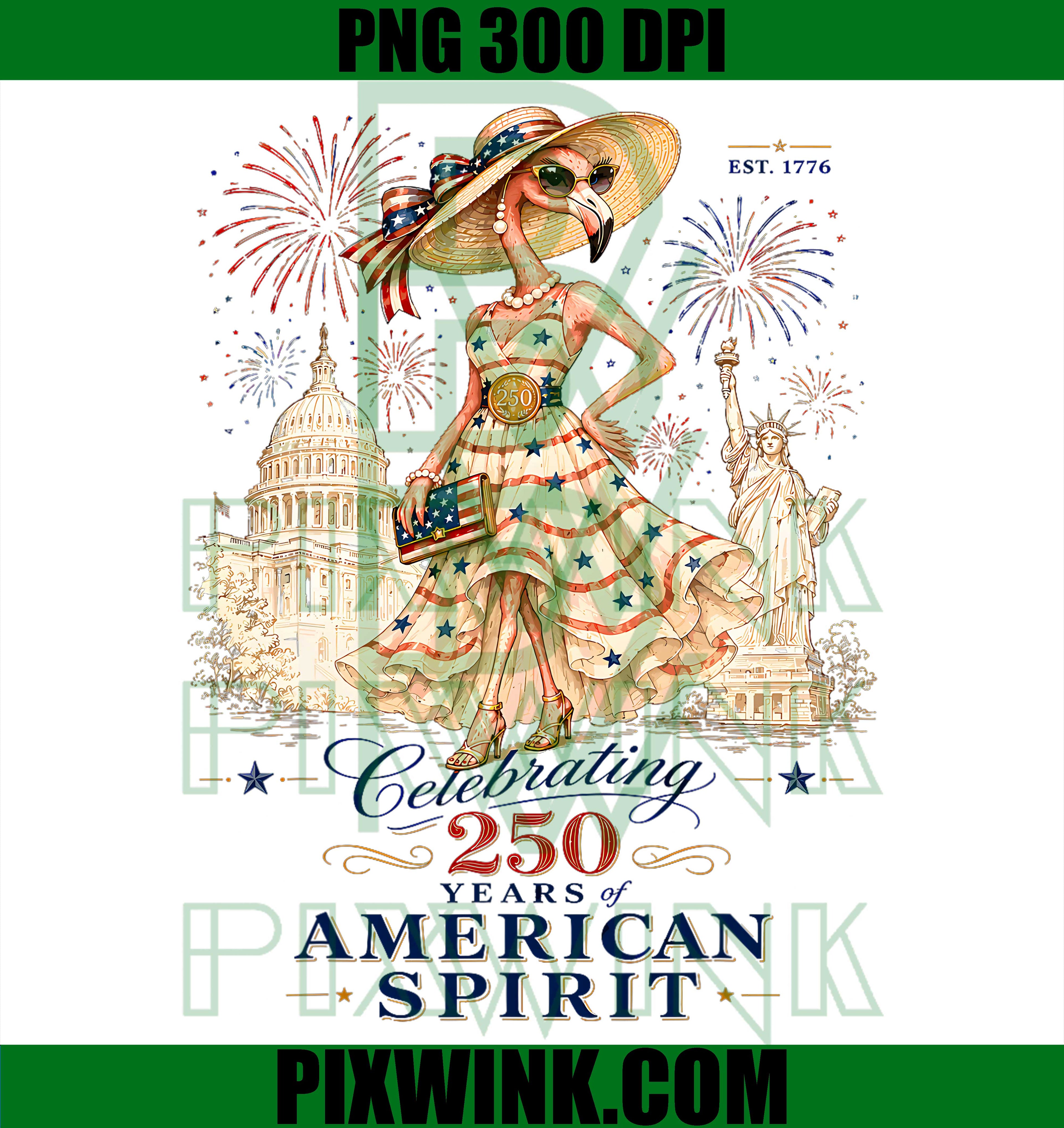 Patriotic Flamingo PNG, American Spirit 250 Years PNG, 4th July Flag PNG
