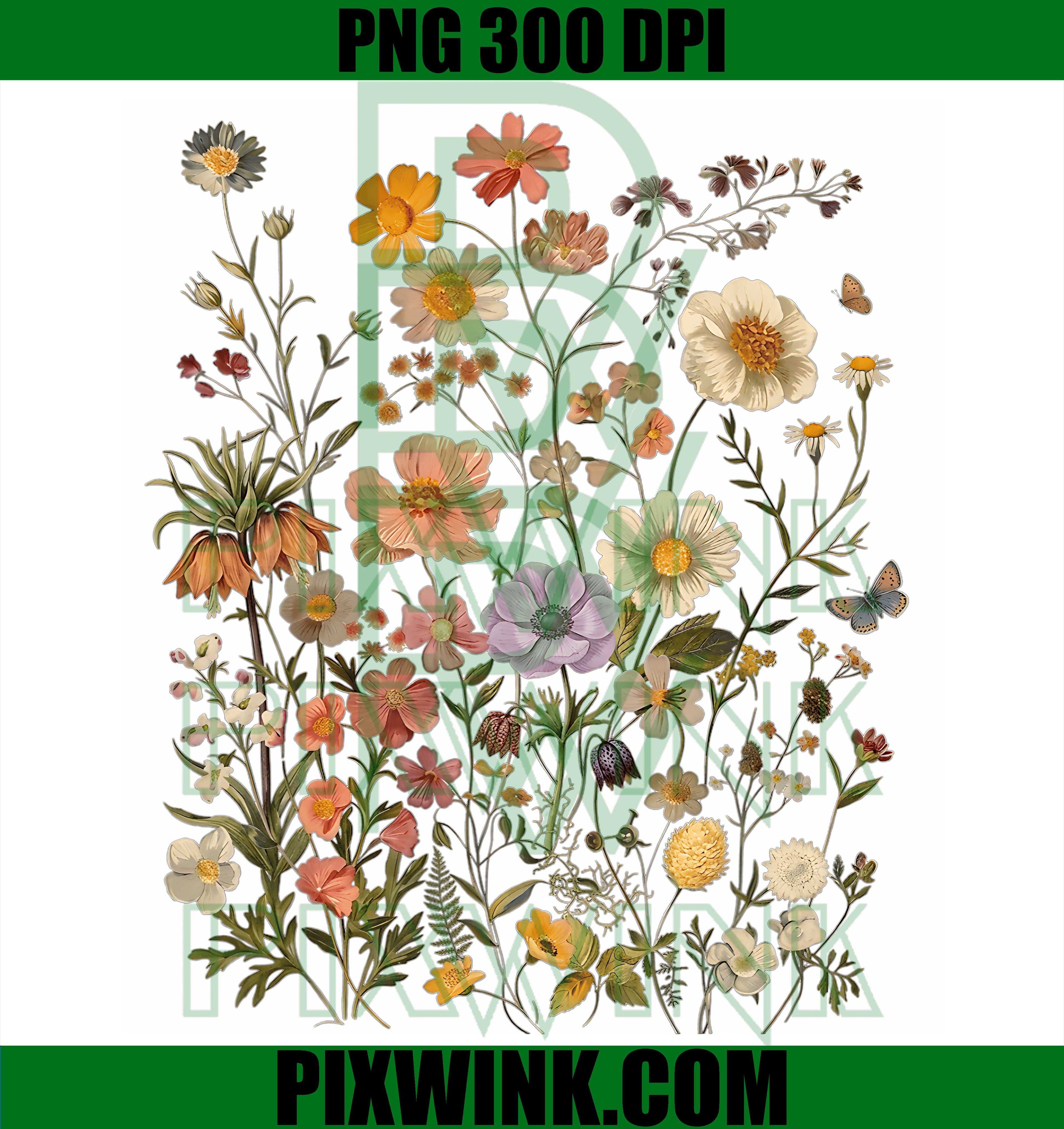 Retro Boho Floral Botanical Wildflower PNG, Vintage Cottagecore Graphic