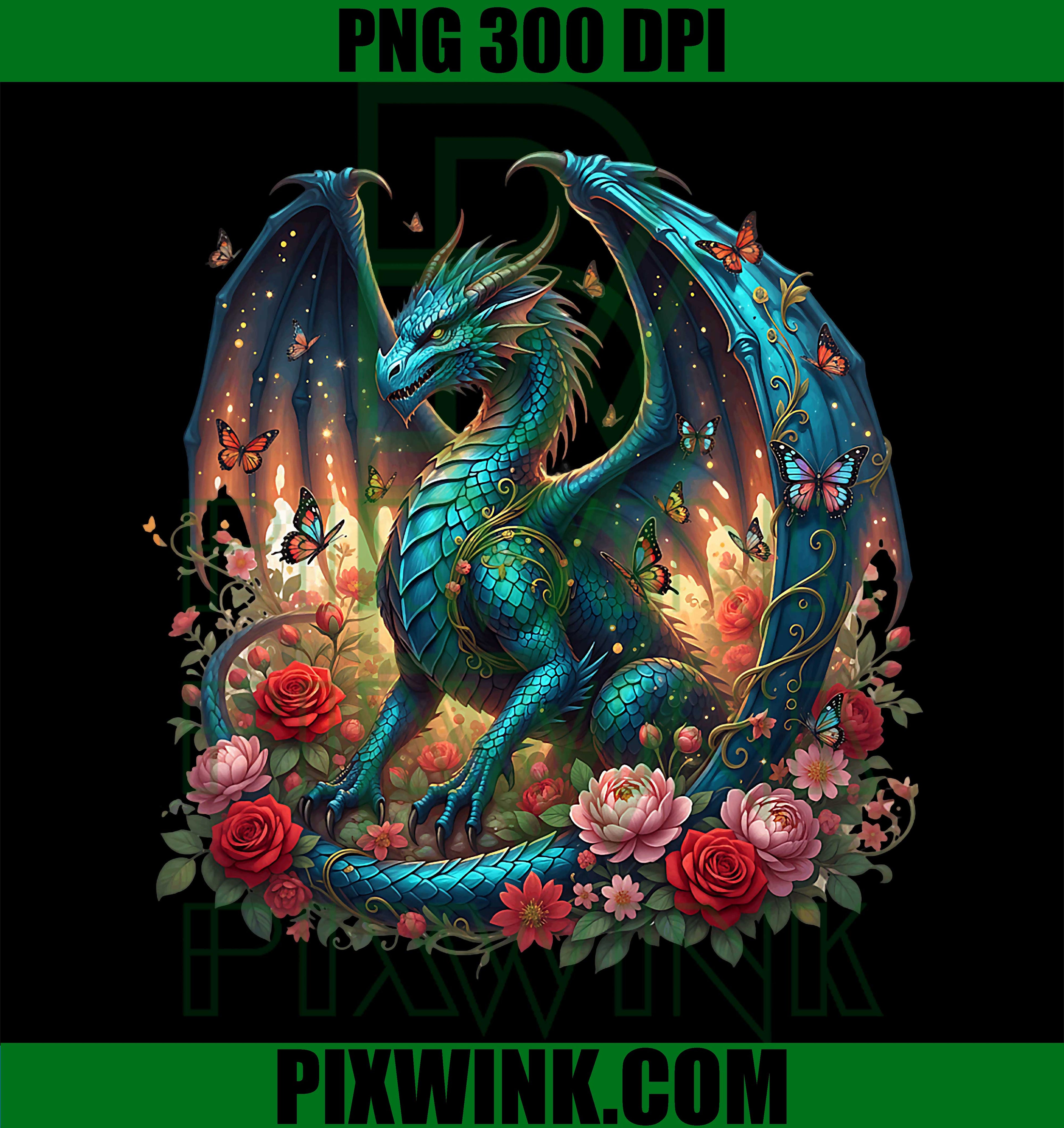 Japanese Dragon Butterflies Asian Roses Blossoms Dragon PNG