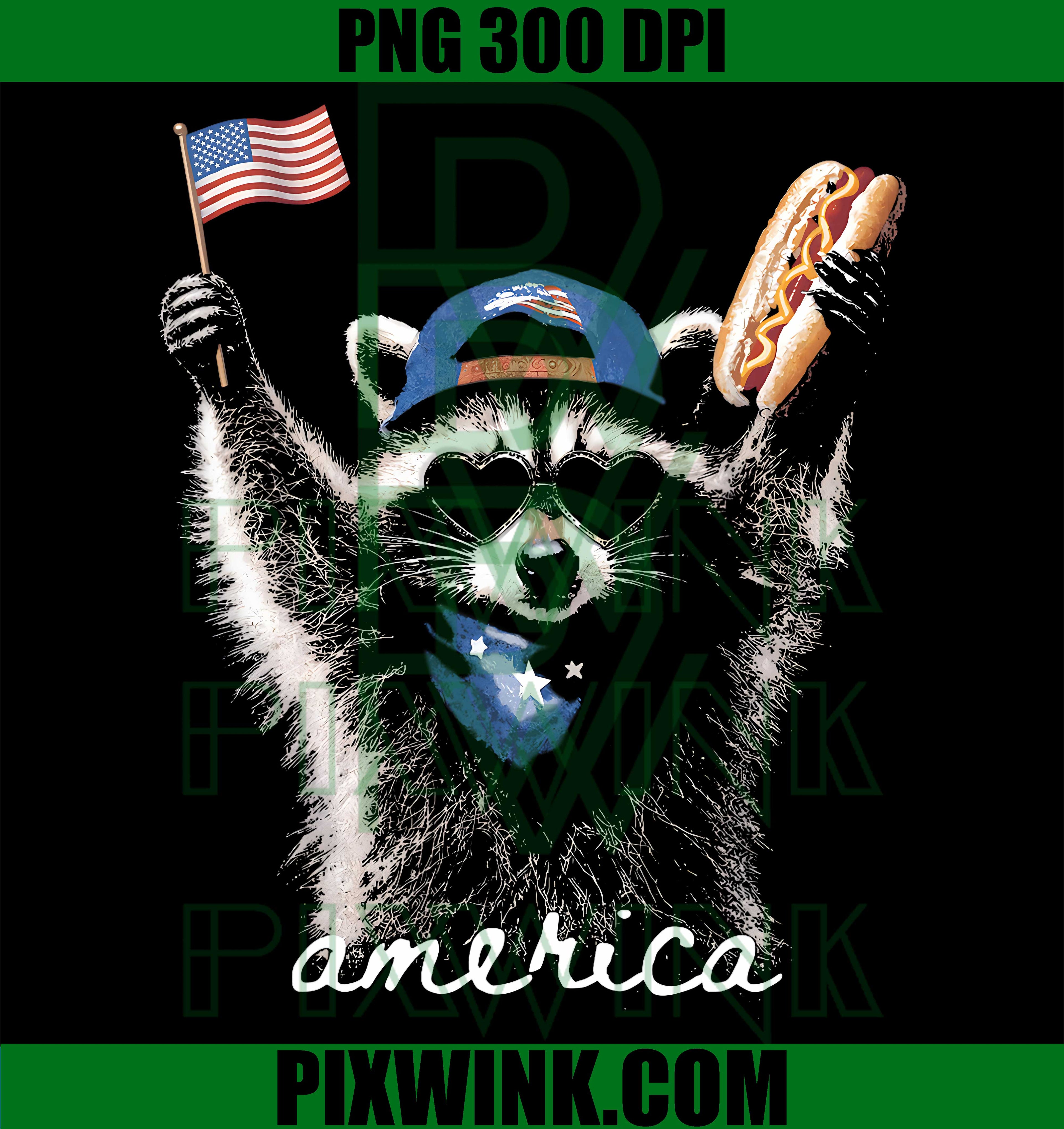Retro Funny America Raccoon Hot Dog PNG, Patriotic US Flag Graphic